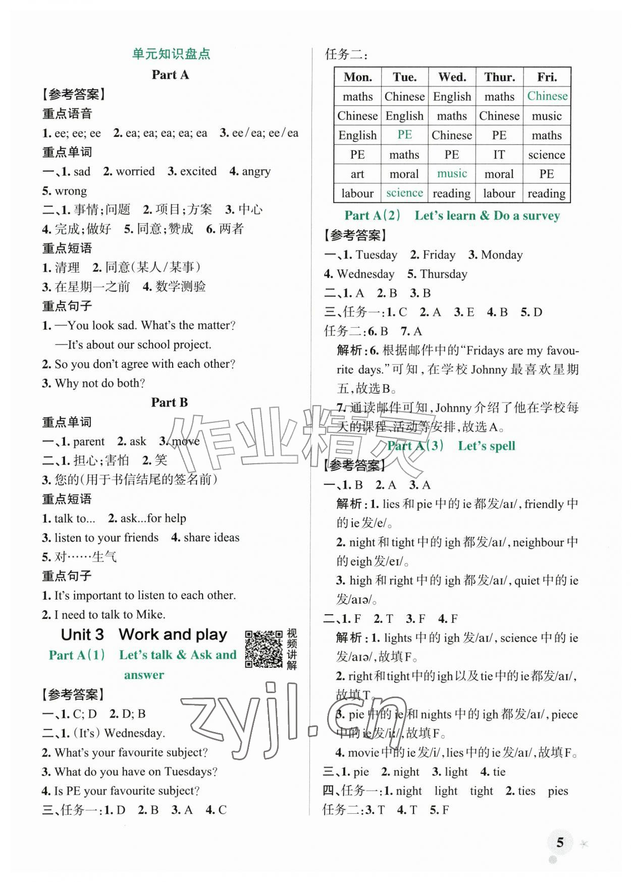 2026年绿卡小学作业本五年级英语上册人教版浙江专版&nbsp;参考答案第5页