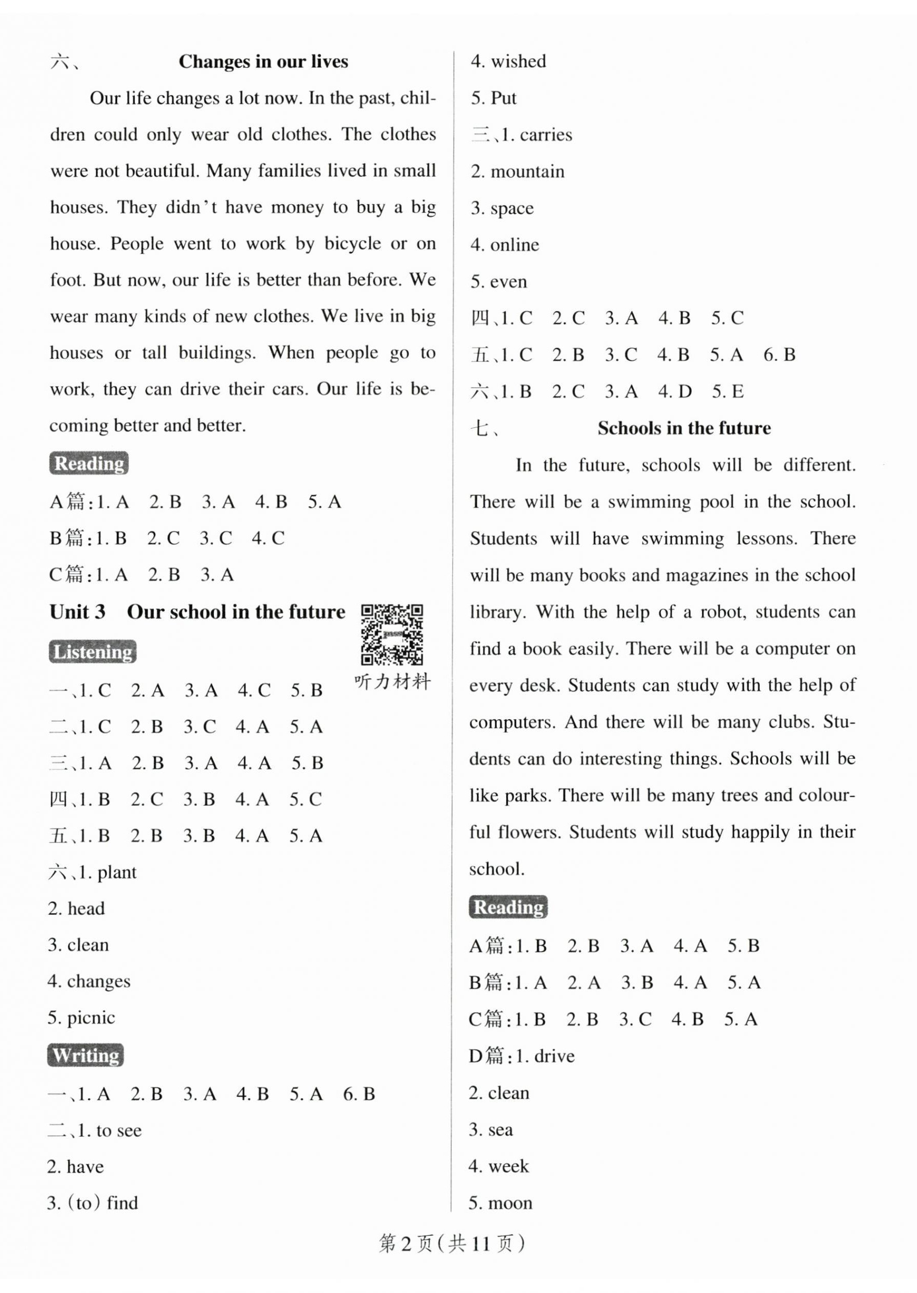 2026年小学学霸作业本六年级英语下册沪教版&nbsp;参考答案第2页