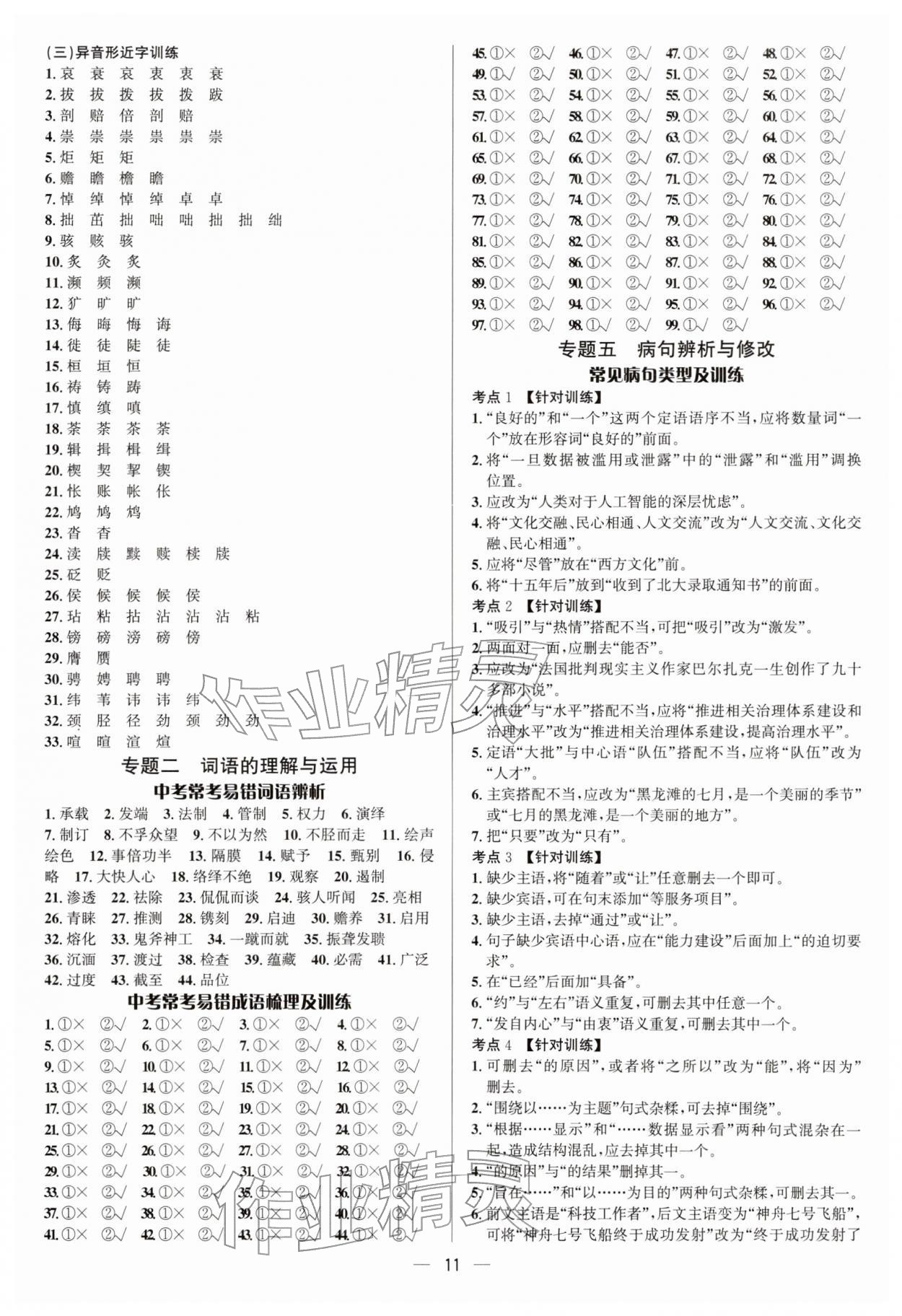 2026年中考对策语文&nbsp;参考答案第11页