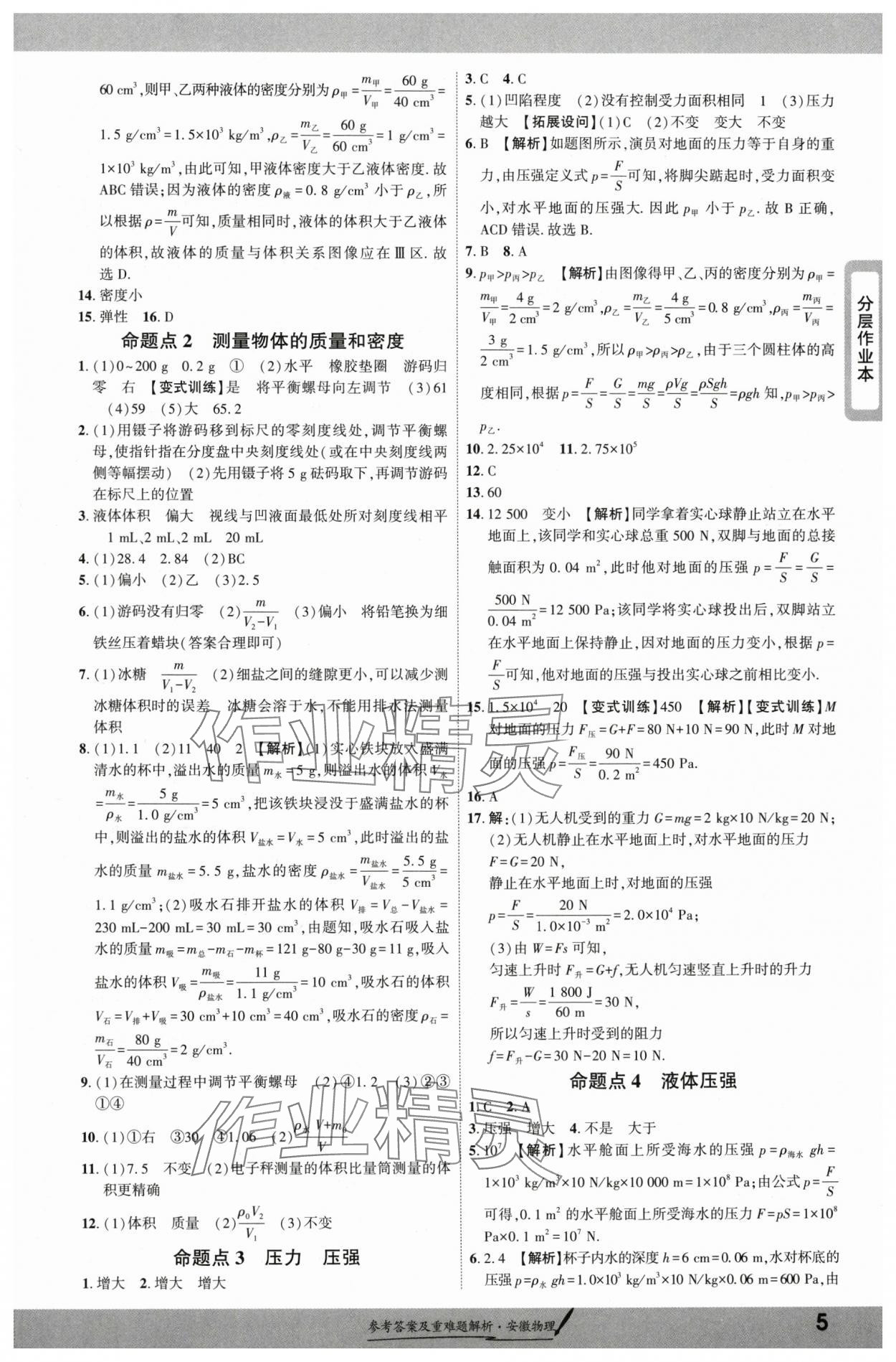 2025年一战成名新中考物理中考安徽专版&nbsp;参考答案第5页