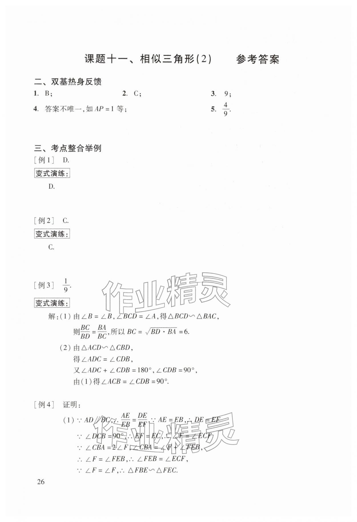 2026年初中数学复习点要初三总复习&nbsp;参考答案第26页