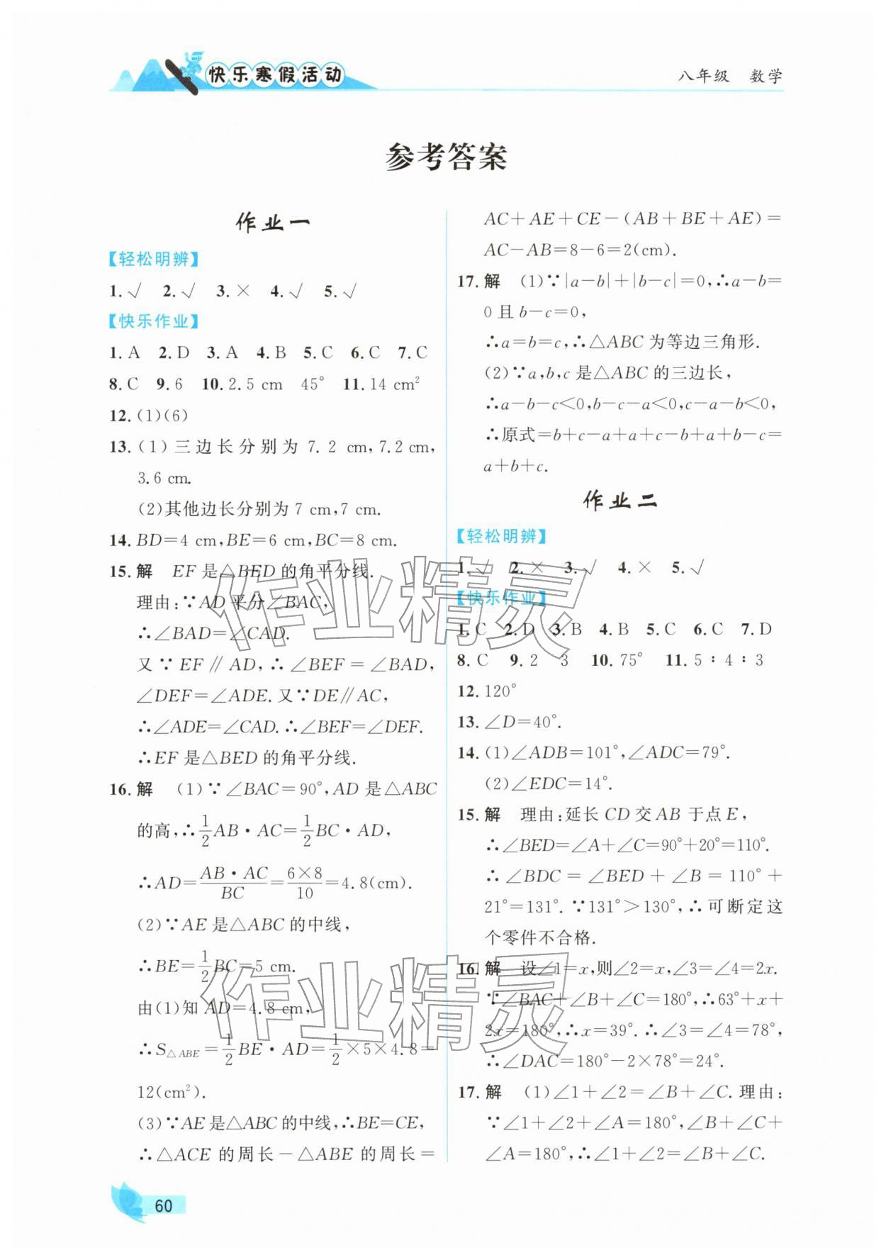 2026年快樂寒假活動(dòng)八年級(jí)數(shù)學(xué)人教版&nbsp;參考答案第1頁