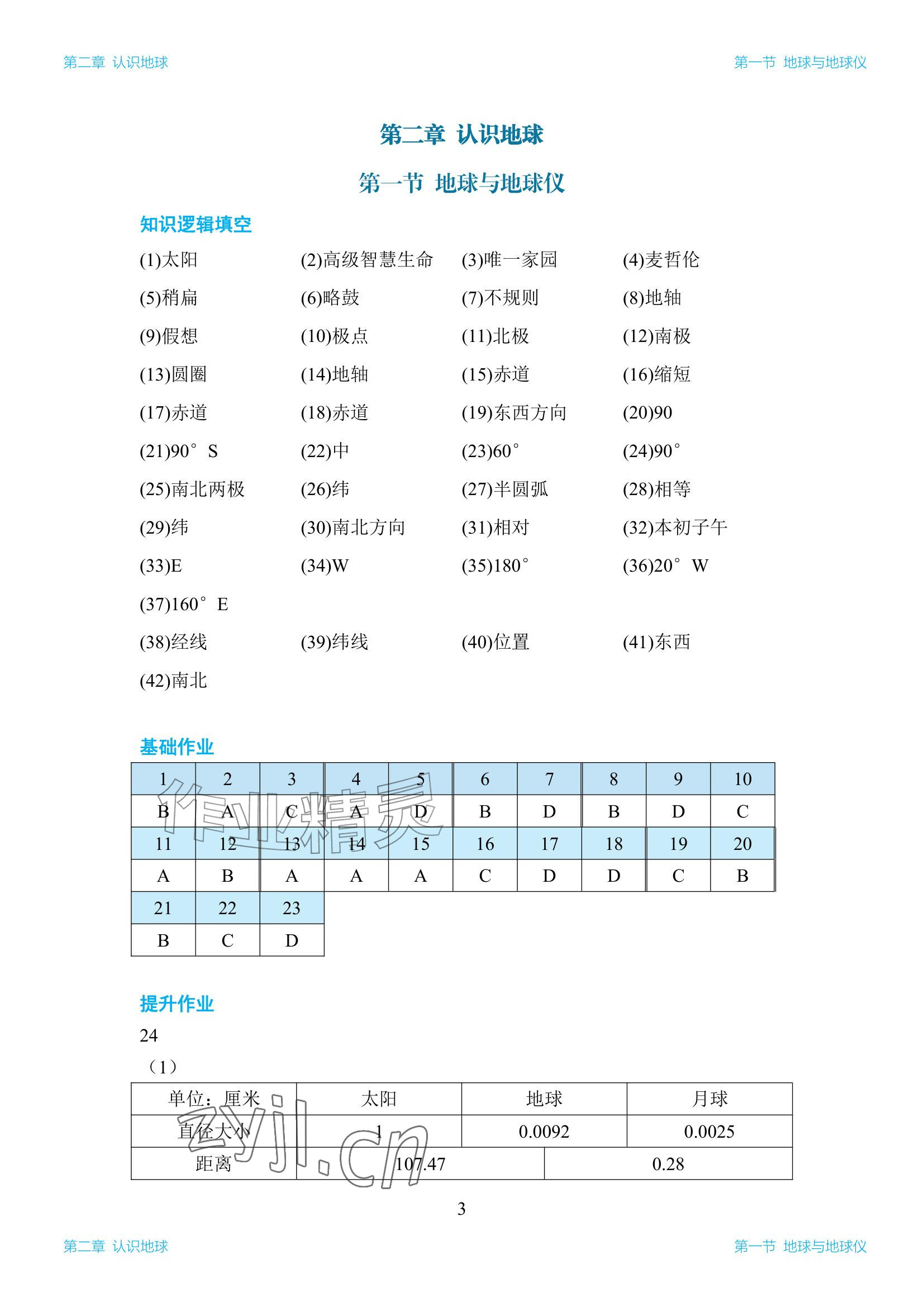 2026年知识与能力训练七年级地理上册湘教版&nbsp;参考答案第3页
