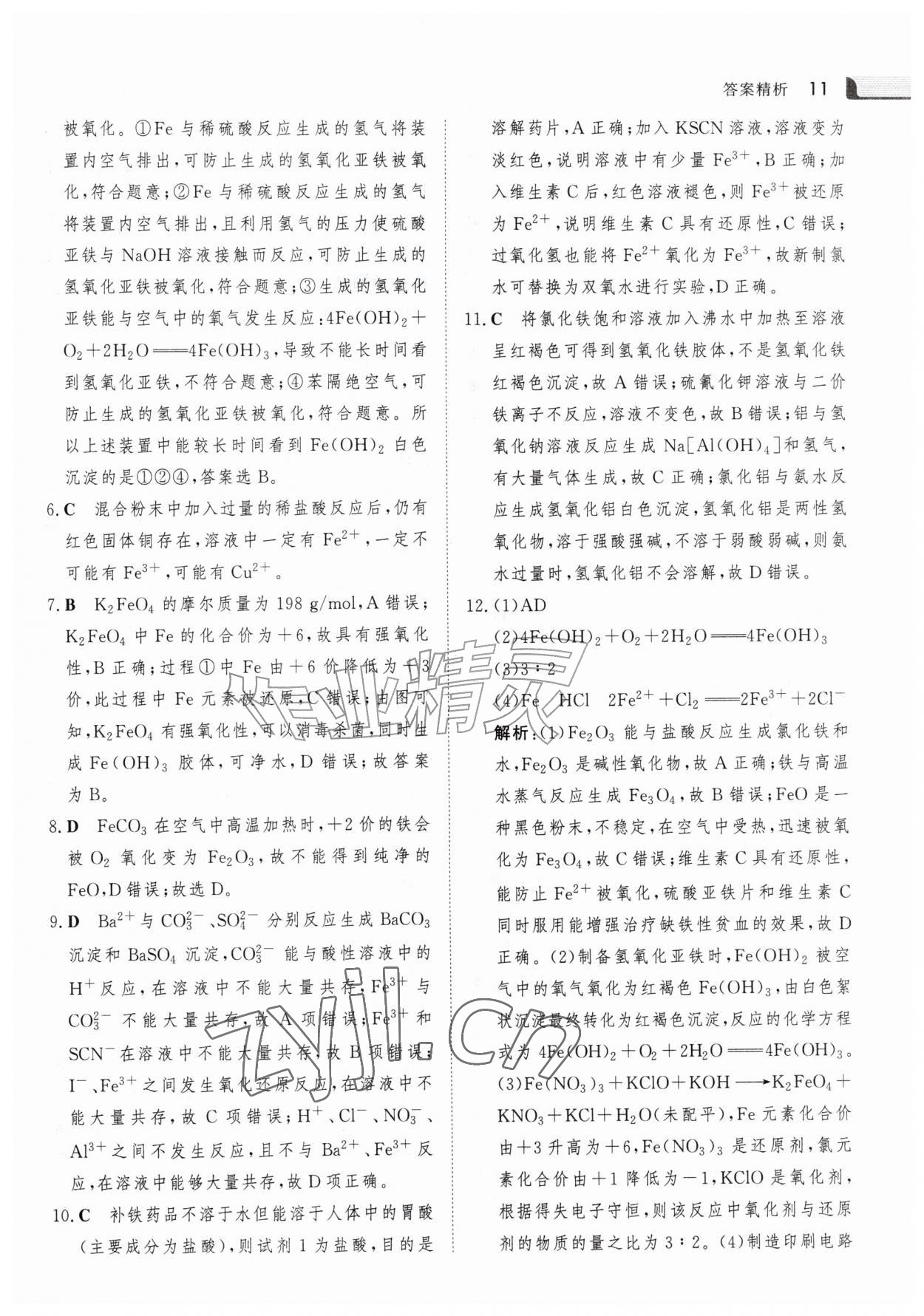 2026年金版新学案暑假作业高一化学&nbsp;参考答案第10页