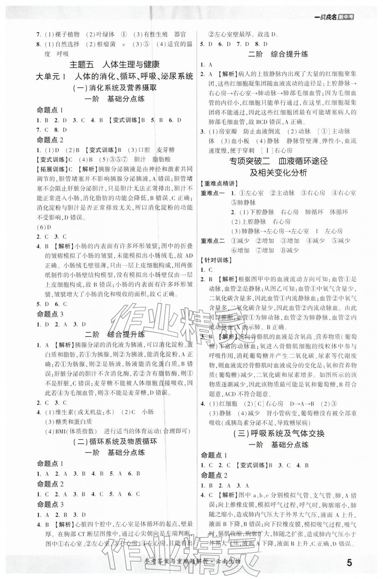 2026年一战成名考前新方案生物中考云南专版&nbsp;参考答案第4页