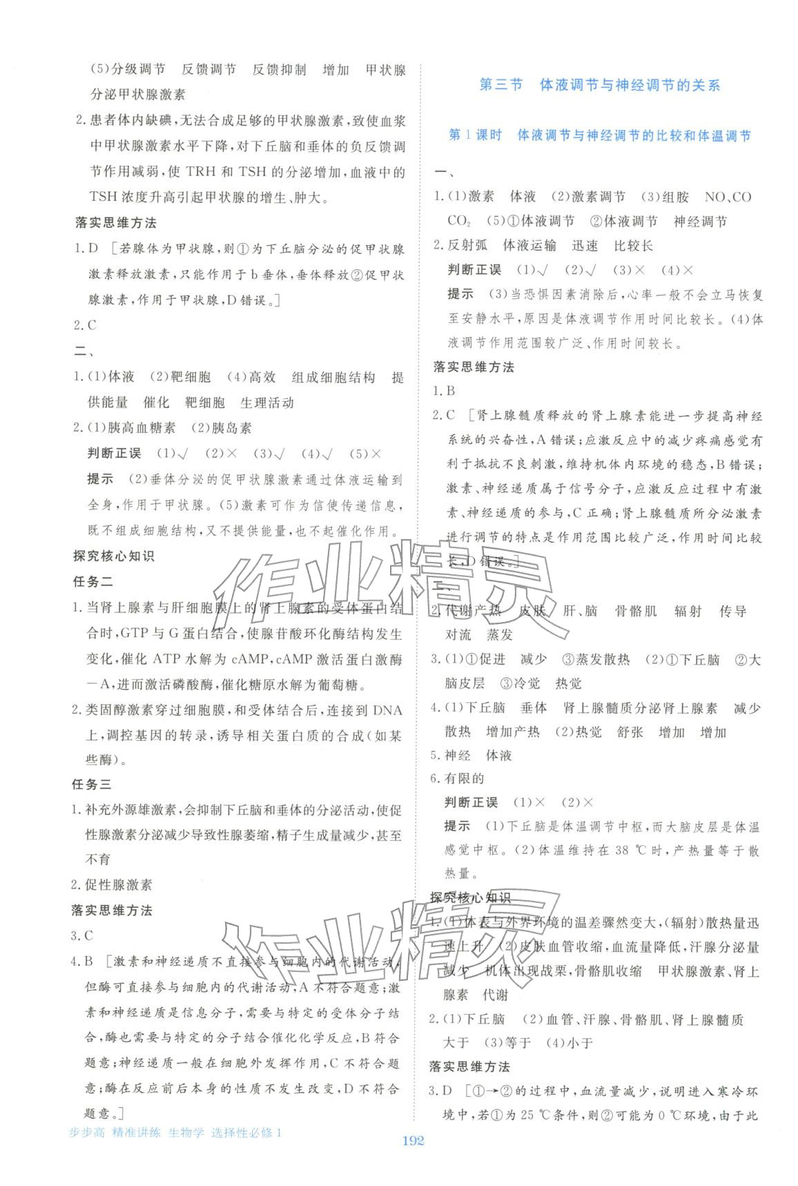 2025年步步高精准讲练生物选择性必修第一册&nbsp;参考答案第11页