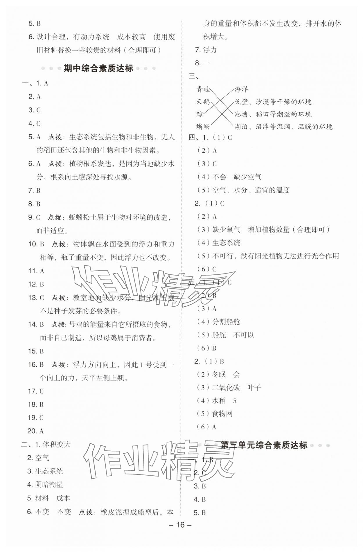 2025年综合应用创新题典中点五年级科学下册教科版&nbsp;参考答案第16页