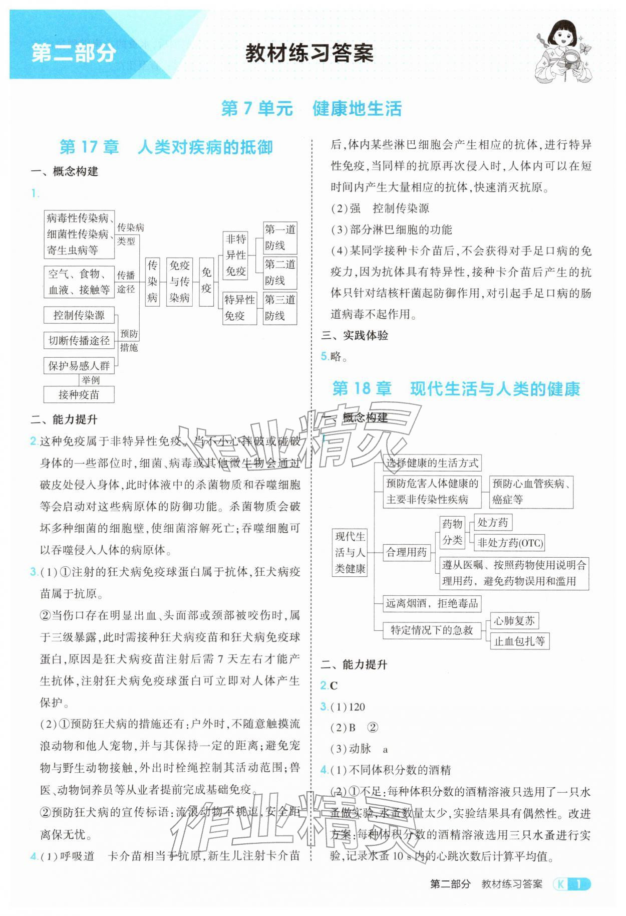 2026年教材课本八年级生物下册苏科版&nbsp;参考答案第1页
