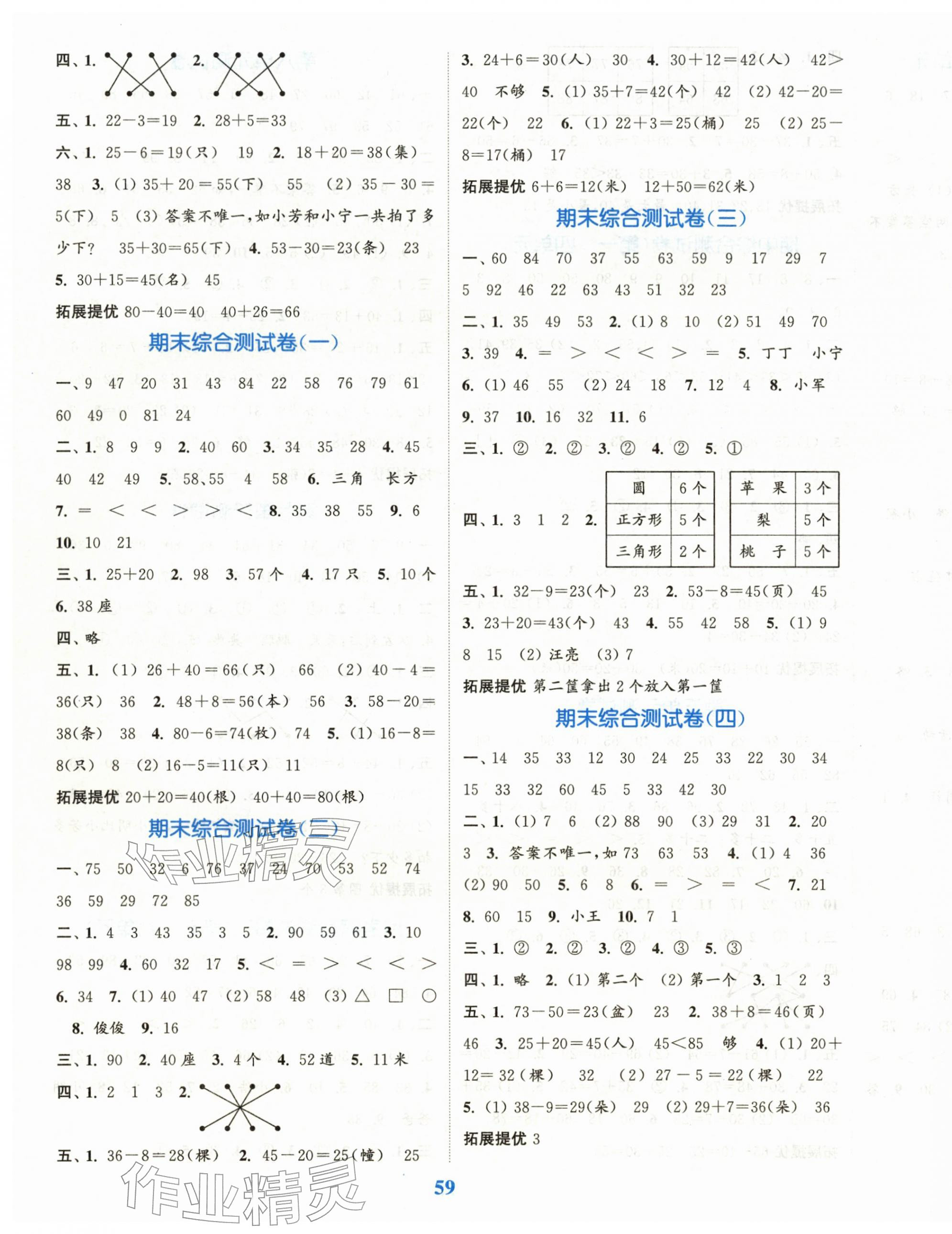 2026年江苏金考卷一年级数学下册苏教版&nbsp;参考答案第3页