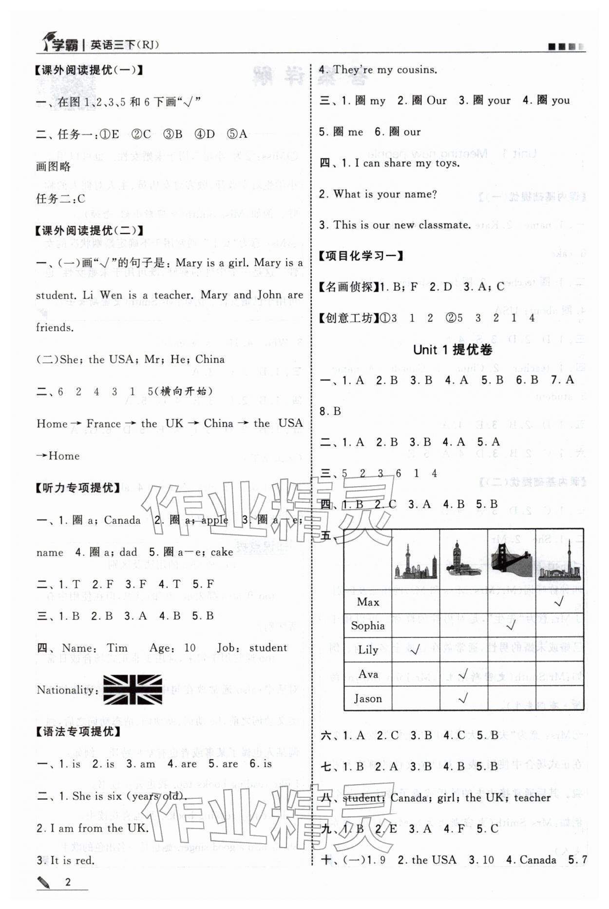2026年学霸三年级英语下册人教版&nbsp;第2页