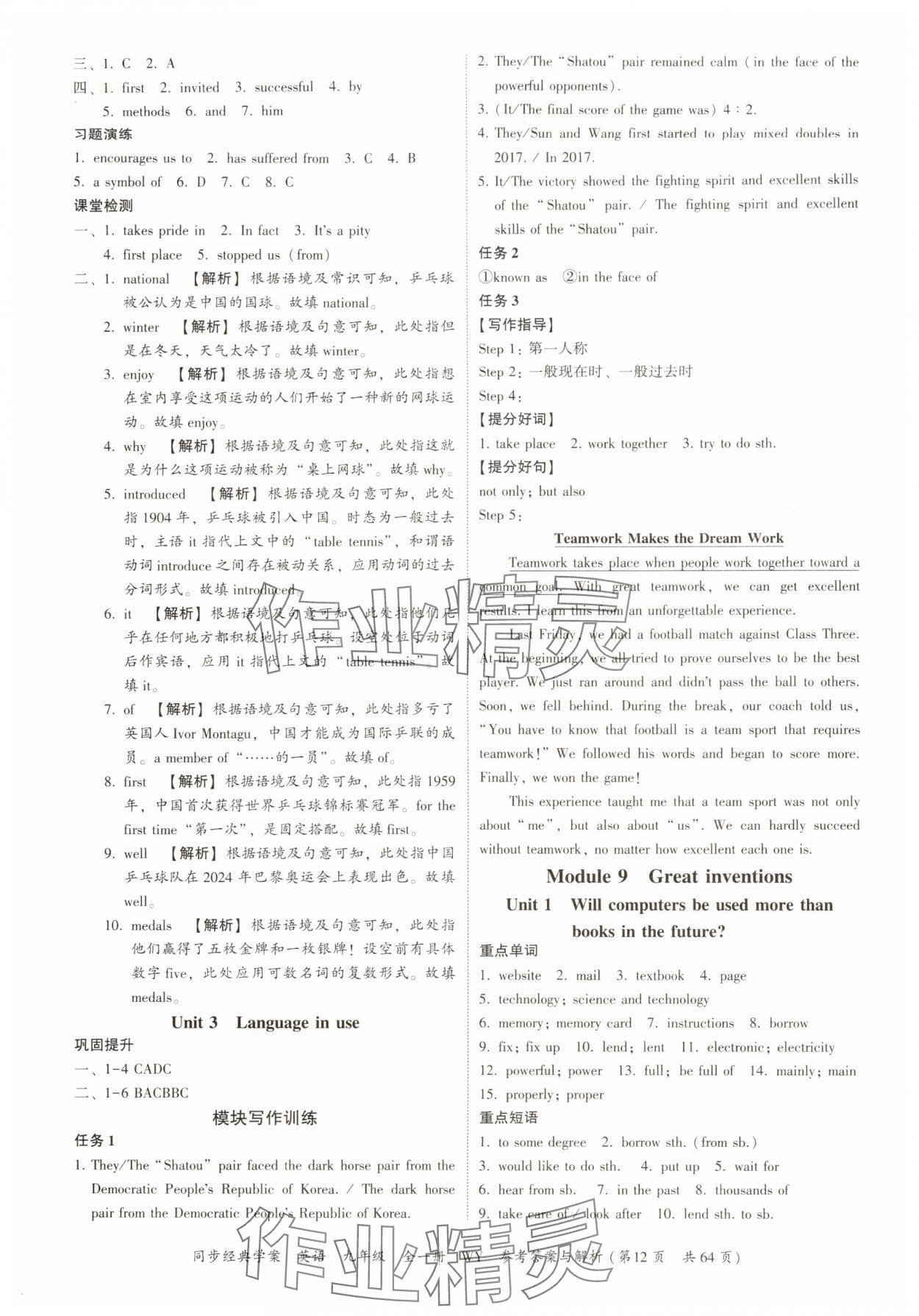 2025年同步经典学案九年级英语全一册外研版&nbsp;第12页