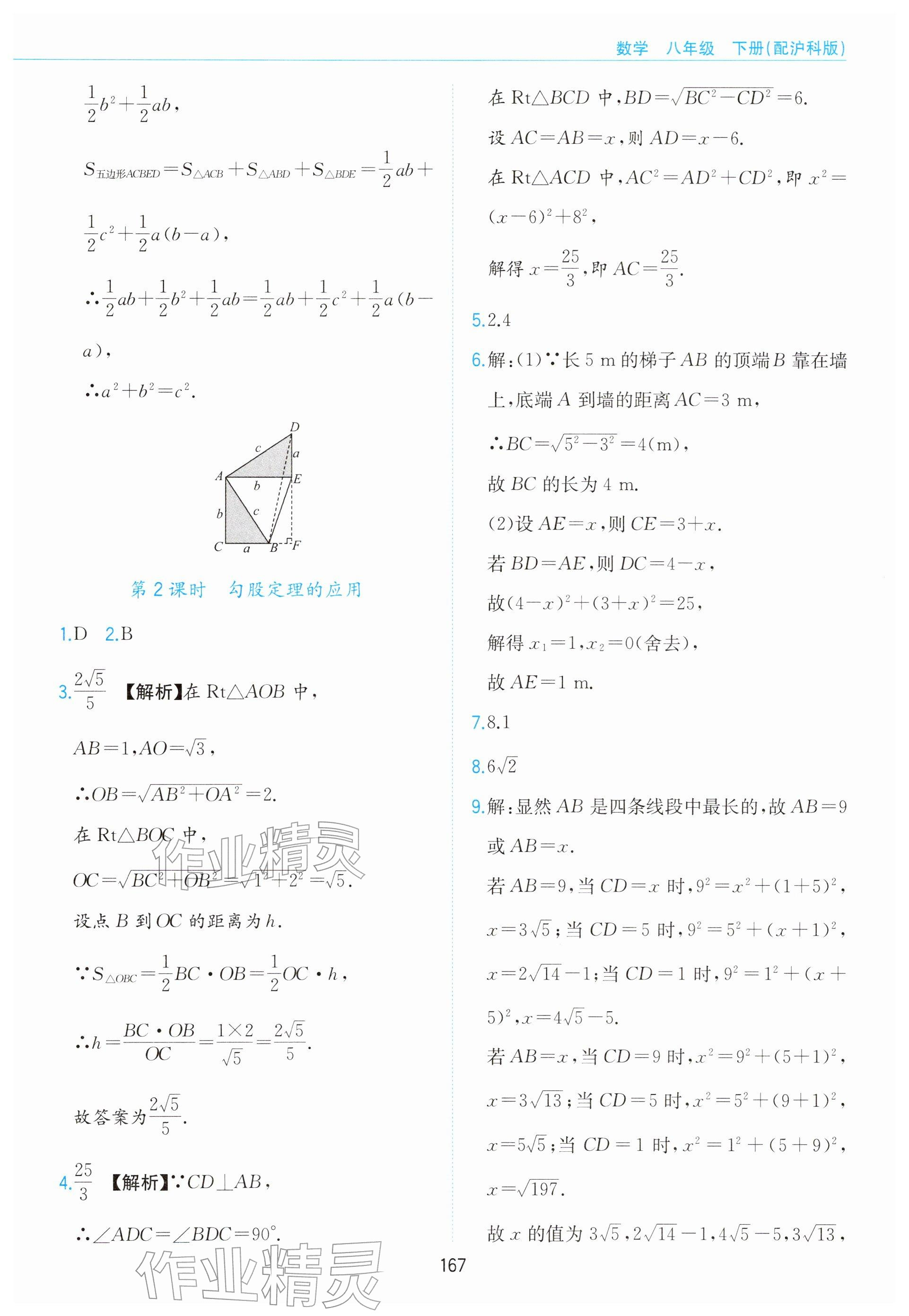 2026年新编基础训练黄山书社八年级数学下册沪科版&nbsp;参考答案第17页