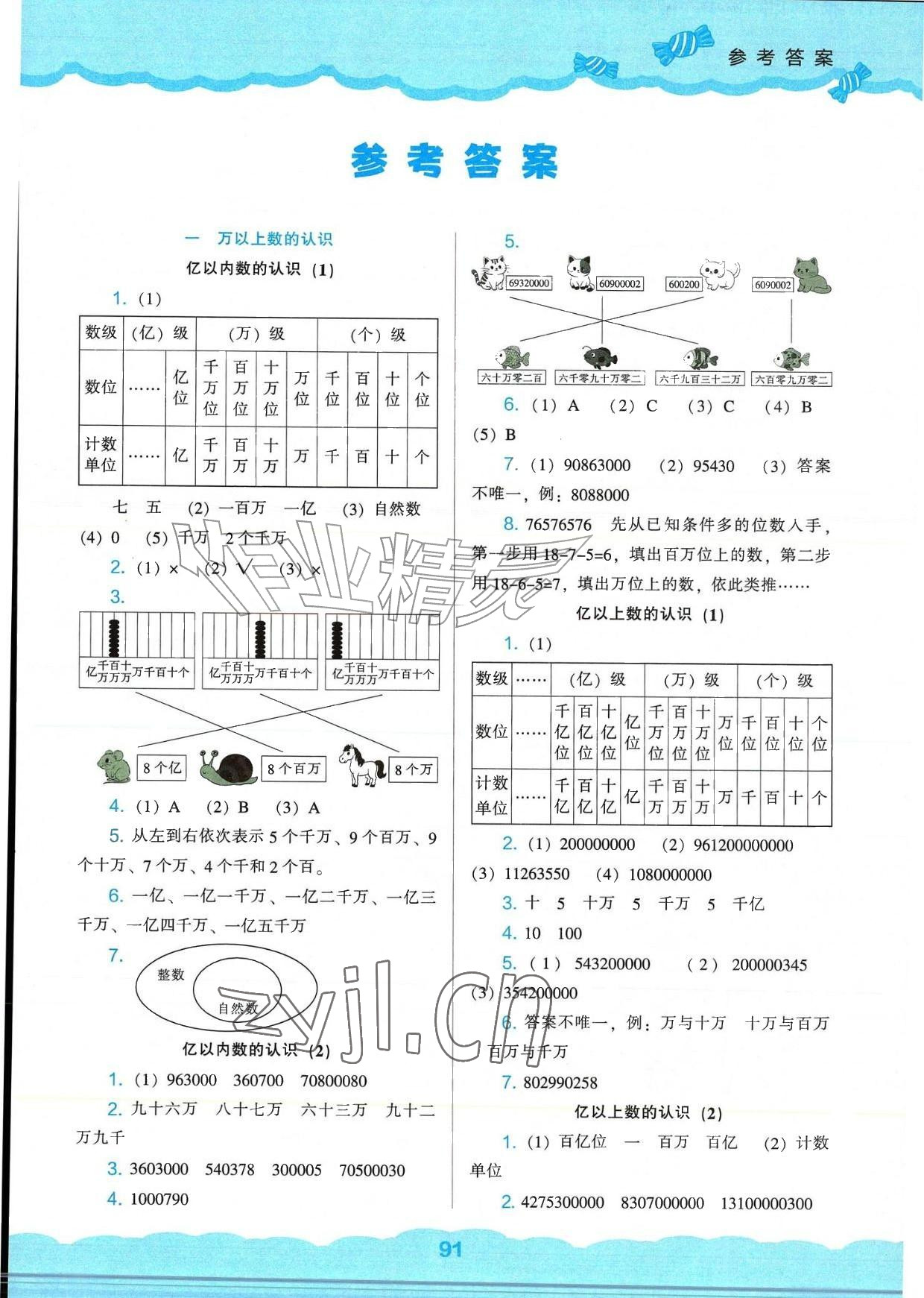 2026年新课程能力培养四年级数学上册人教版&nbsp;参考答案第1页