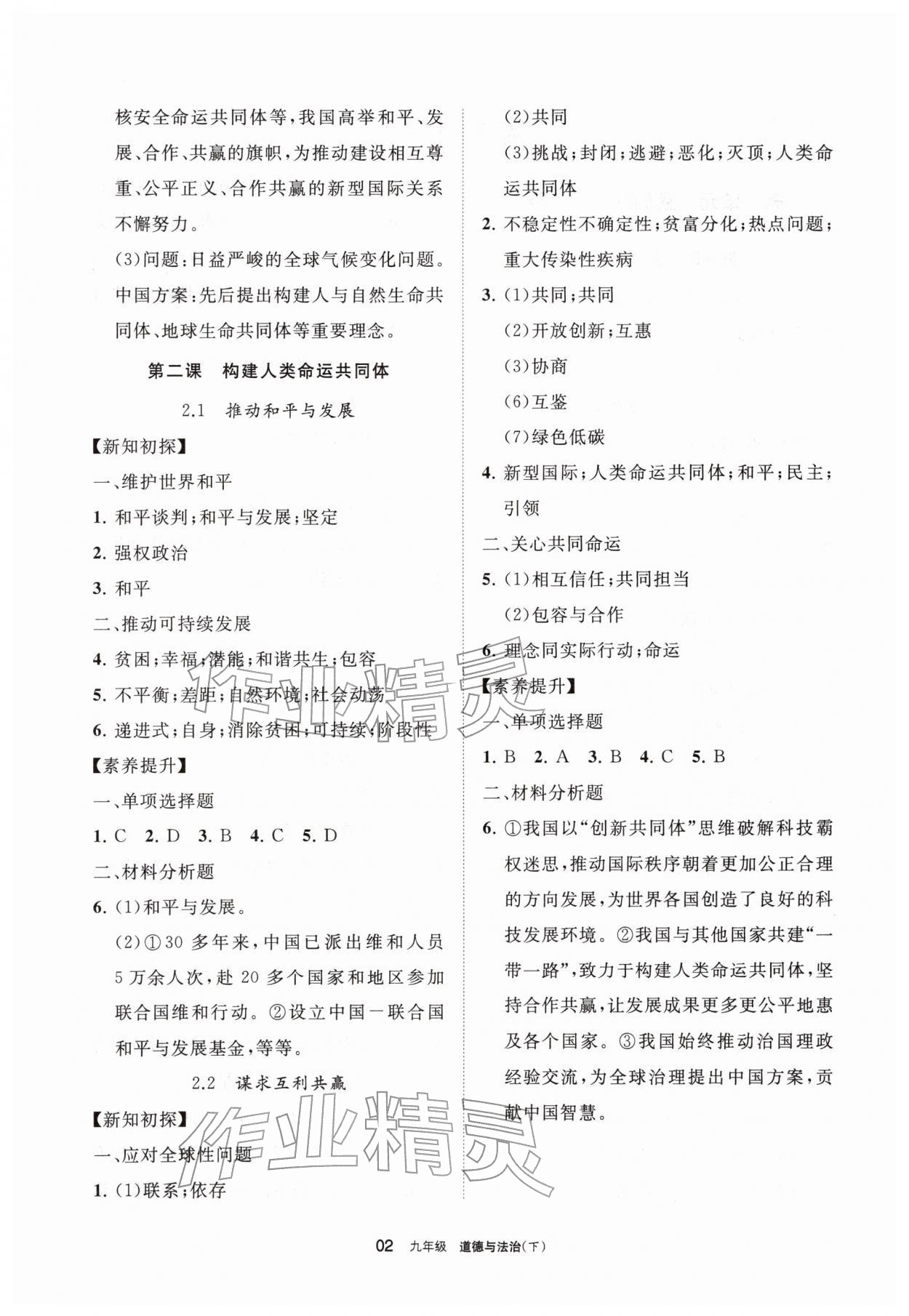 2026年学习之友九年级道德与法治下册人教版&nbsp;参考答案第2页