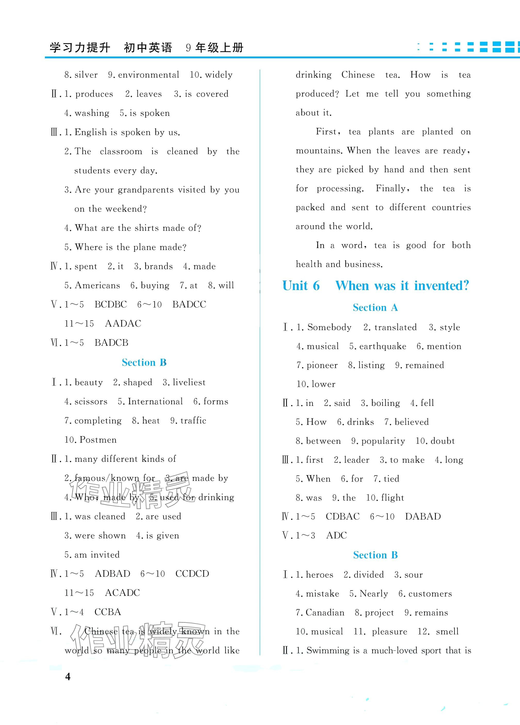 2025年学习力提升九年级英语上册人教版&nbsp;参考答案第4页