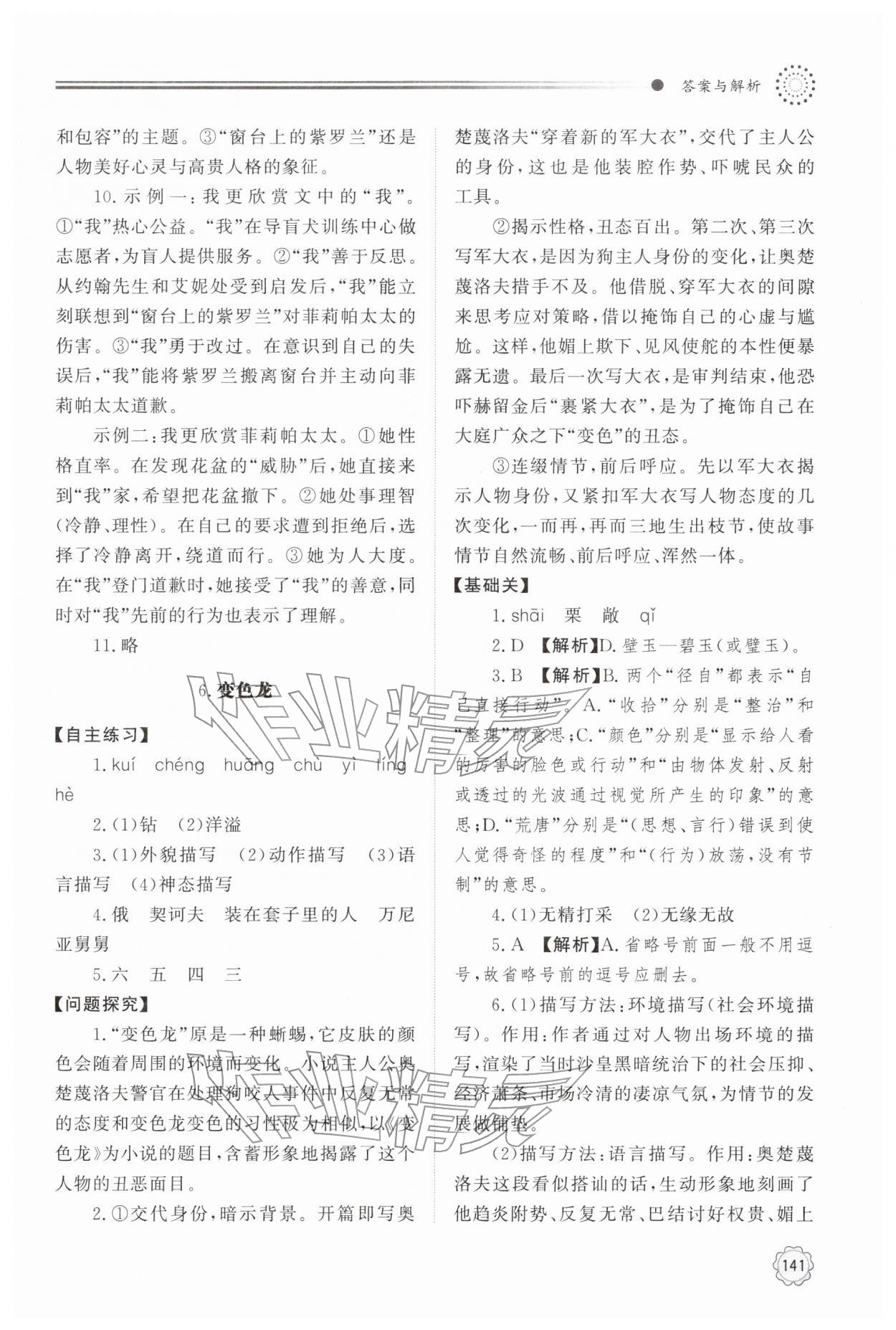 2026年初中同步练习册明天出版社九年级语文下册人教版&nbsp;参考答案第6页
