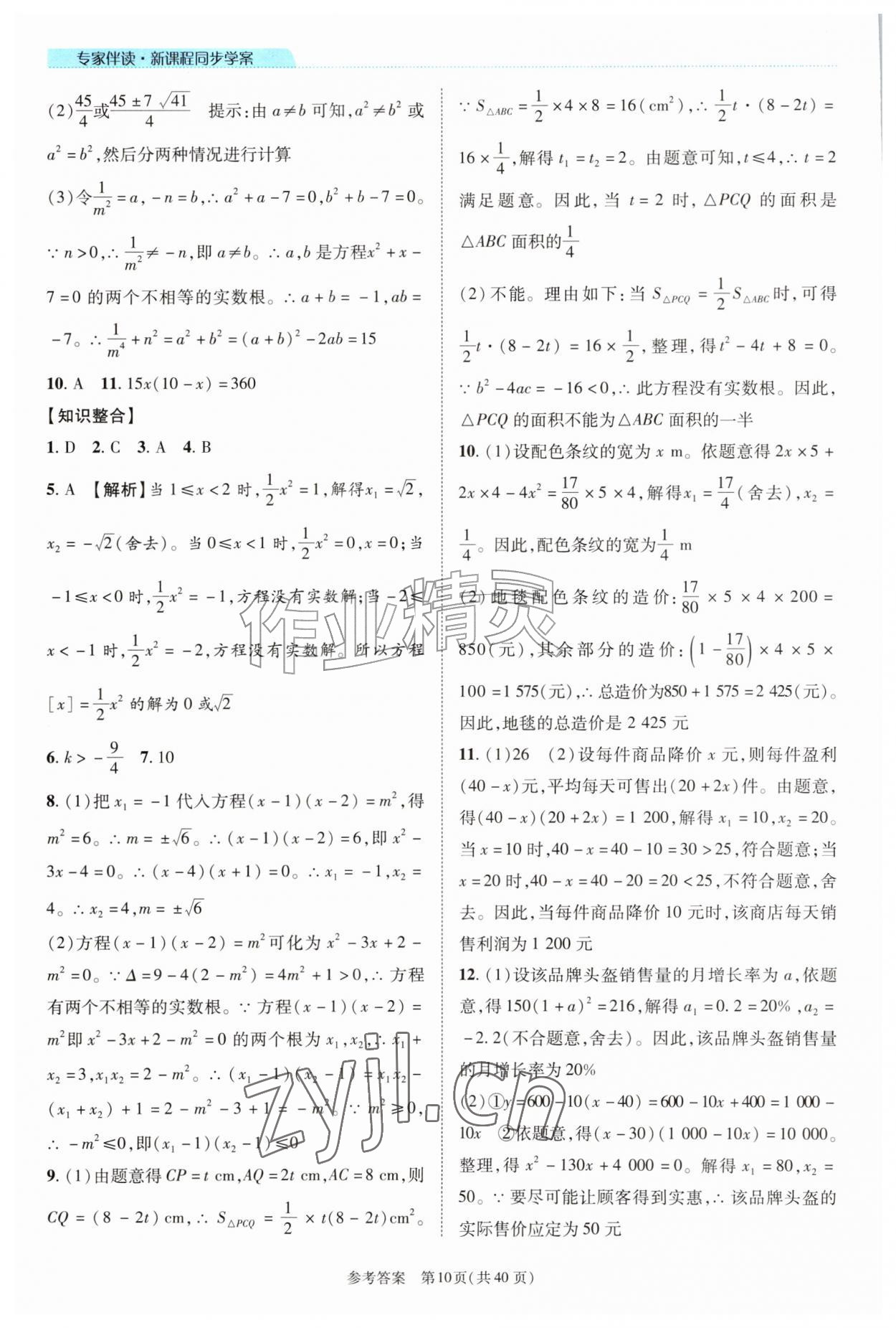 2026年新课程同步学案九年级数学上册北师大版&nbsp;第10页