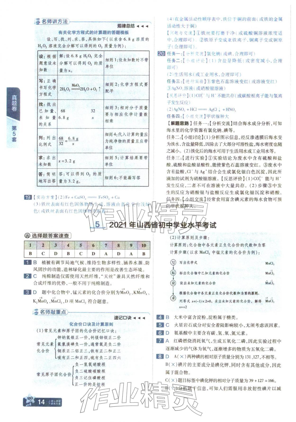 2026年金考卷中考45套汇编化学山西专版&nbsp;参考答案第13页