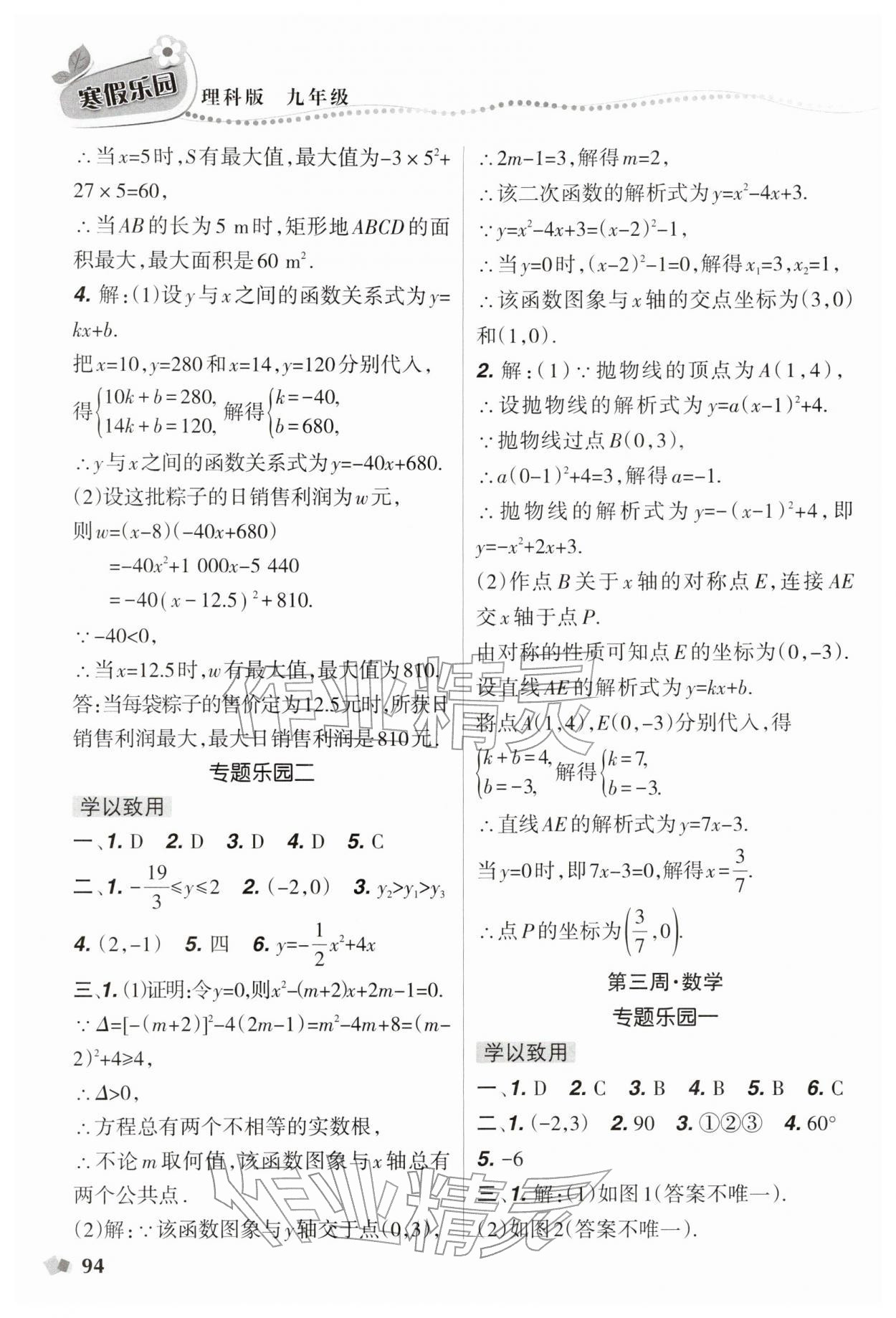 2026年寒假乐园九年级理科辽宁师范大学出版社&nbsp;参考答案第3页