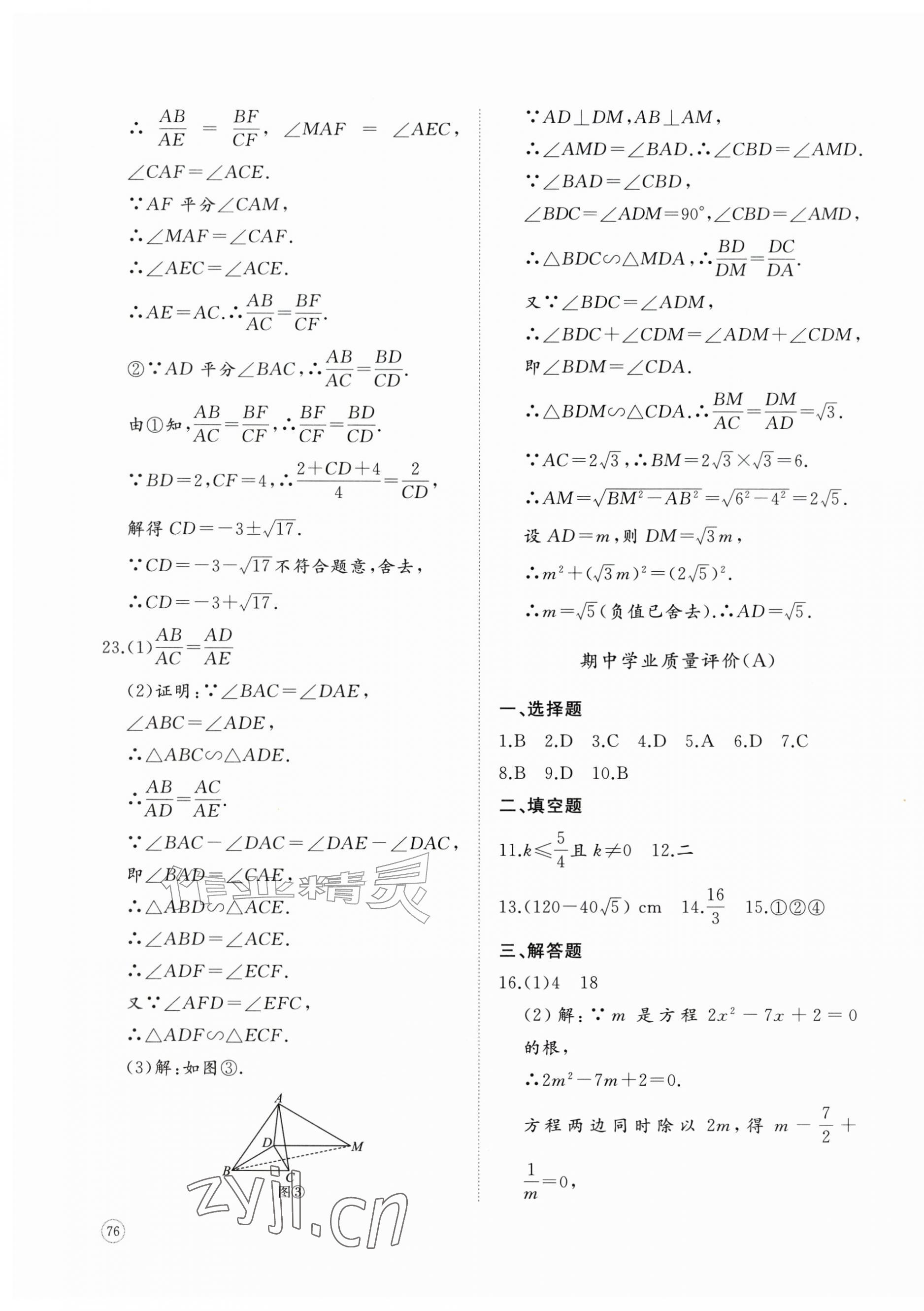 2026年精练课堂分层作业九年级数学上册北师大版&nbsp;参考答案第15页