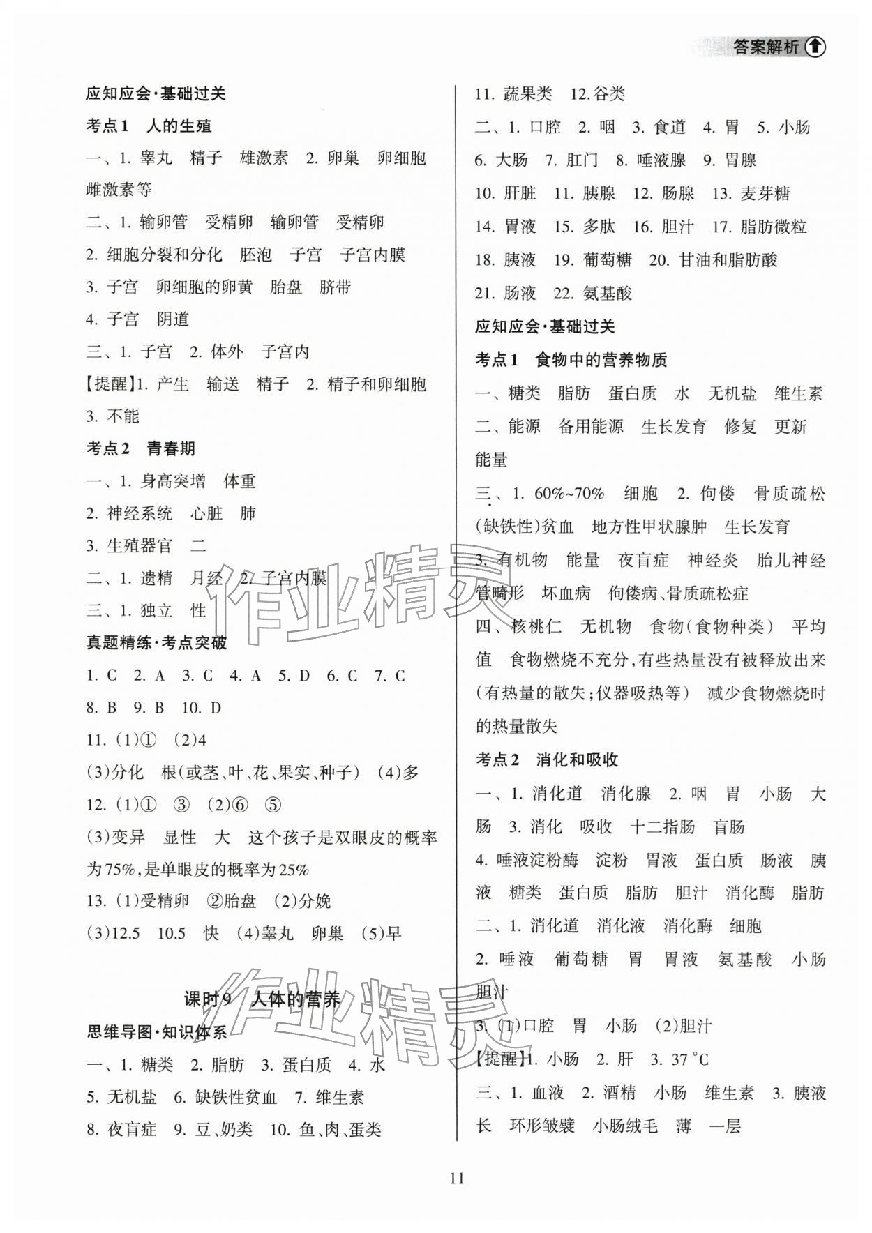 2026年海南中学中考总复习生物&nbsp;参考答案第11页