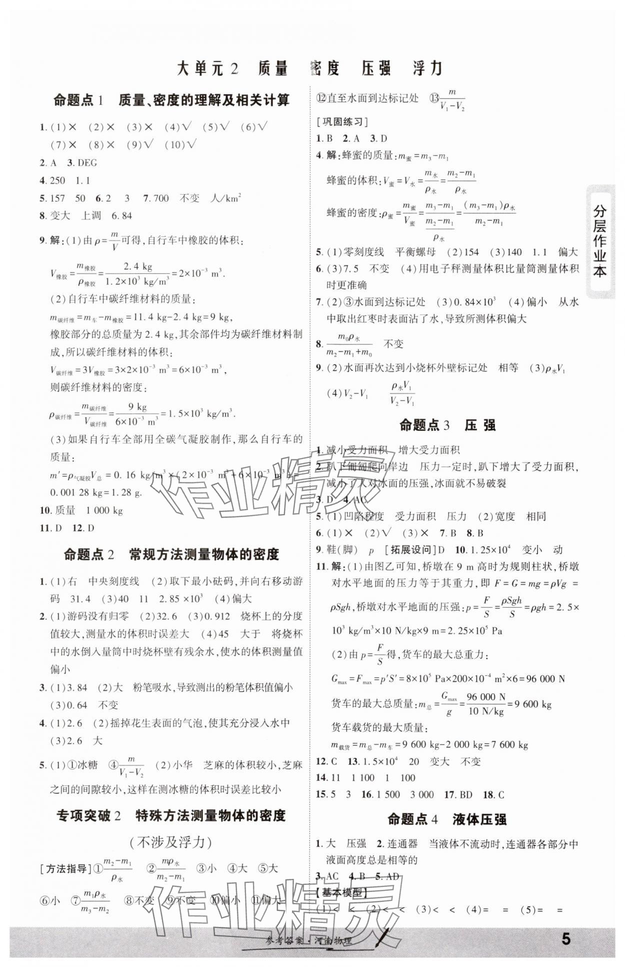 2025年一战成名考前新方案物理河南专版&nbsp;参考答案第5页