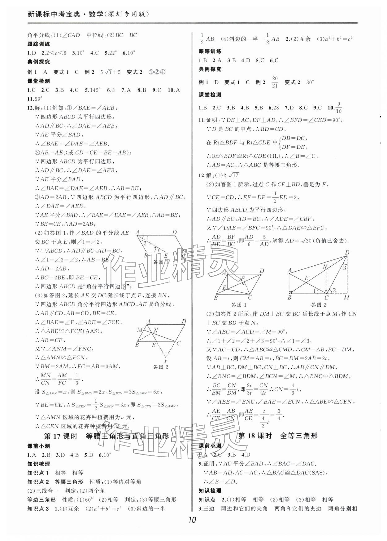 2026年新课标中考宝典数学深圳专版&nbsp;参考答案第10页