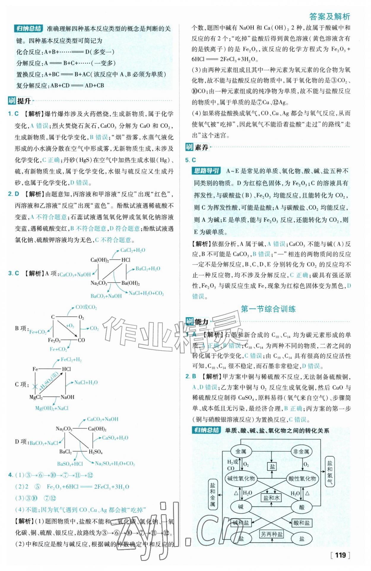 2026年高中必刷题化学必修第一册人教版&nbsp;参考答案第3页