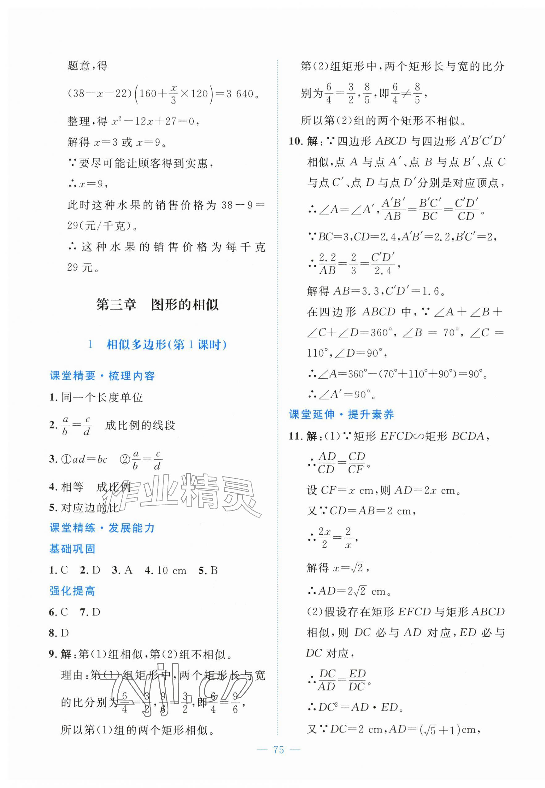 2026年课堂精练九年级数学上册北师大版河北专版&nbsp;第19页
