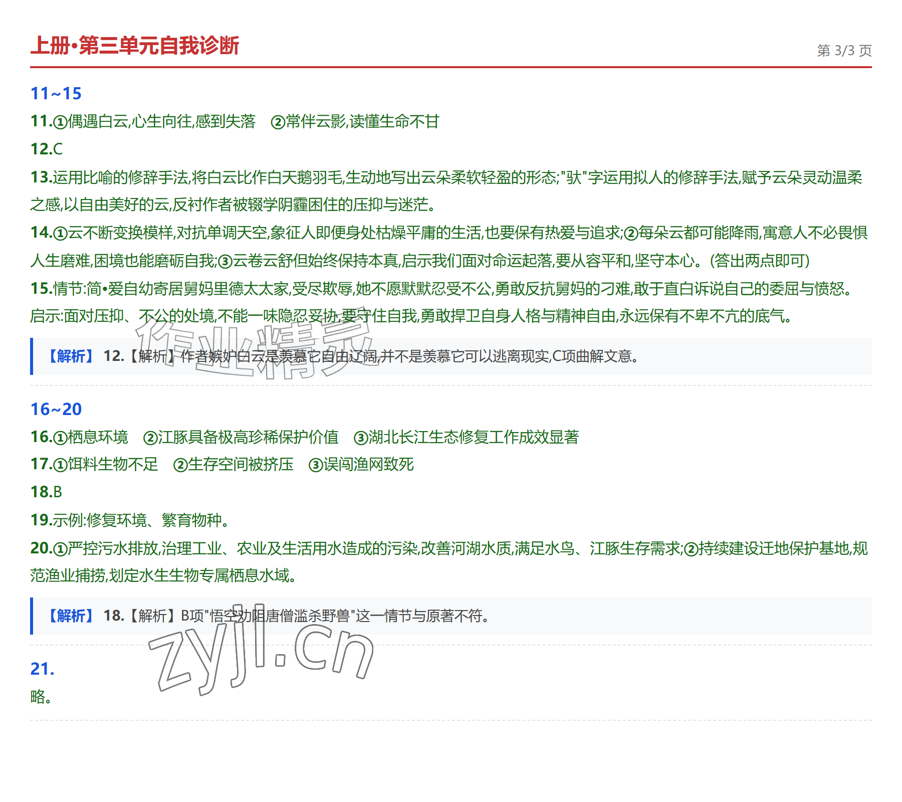 2026年学业水平评价九年级语文全一册人教版&nbsp;参考答案第9页