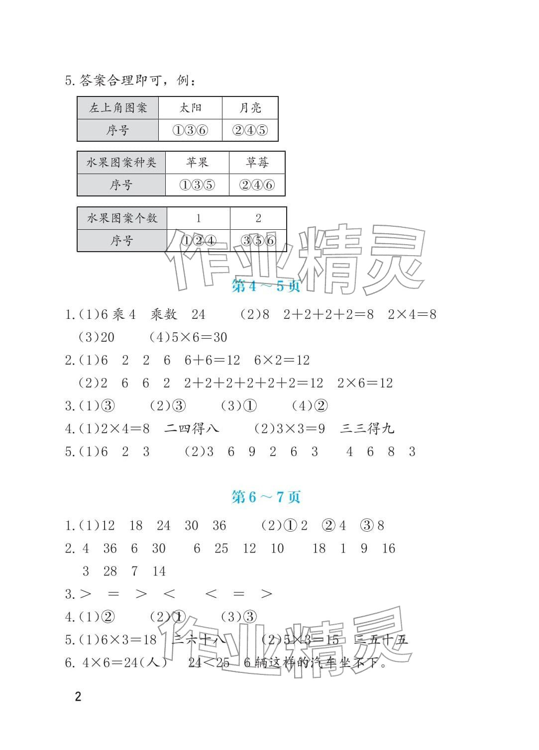 2026年寒假生活海燕出版社二年级数学人教版&nbsp;参考答案第2页