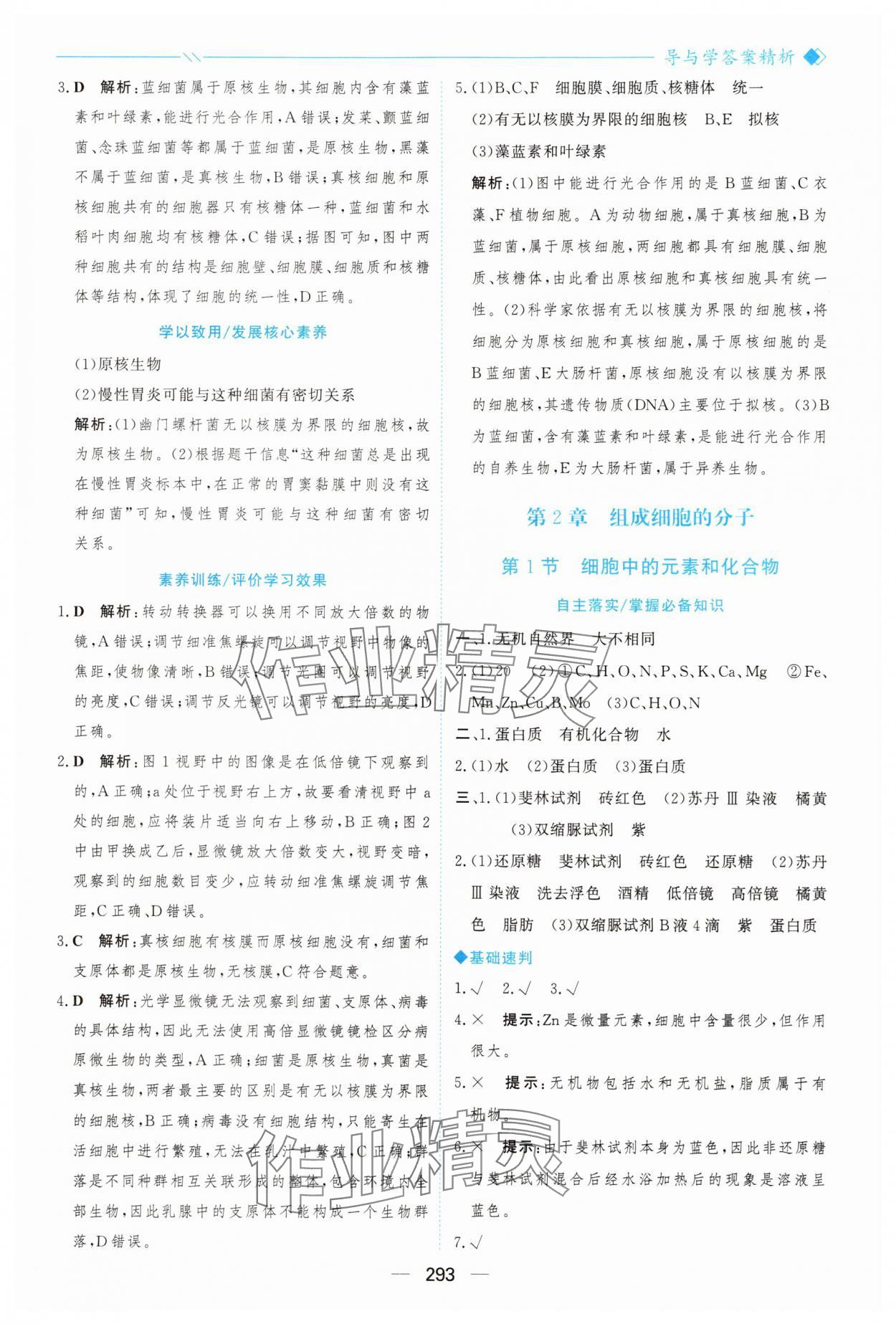 2025年新课程学习与测评高中生物必修1人教版&nbsp;参考答案第4页