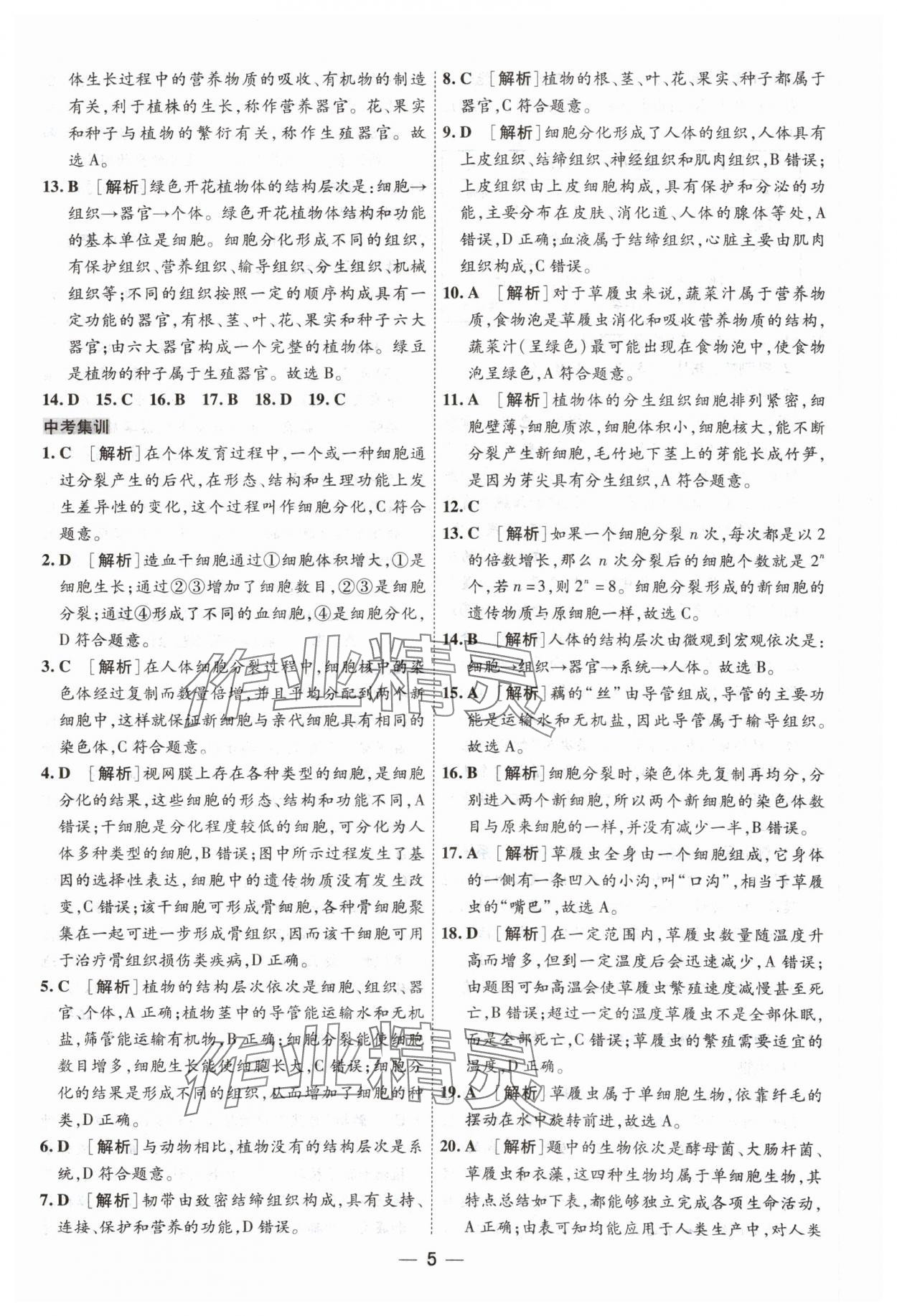 2024年中考123中考一轮总复习生物吉林专版&nbsp;参考答案第5页