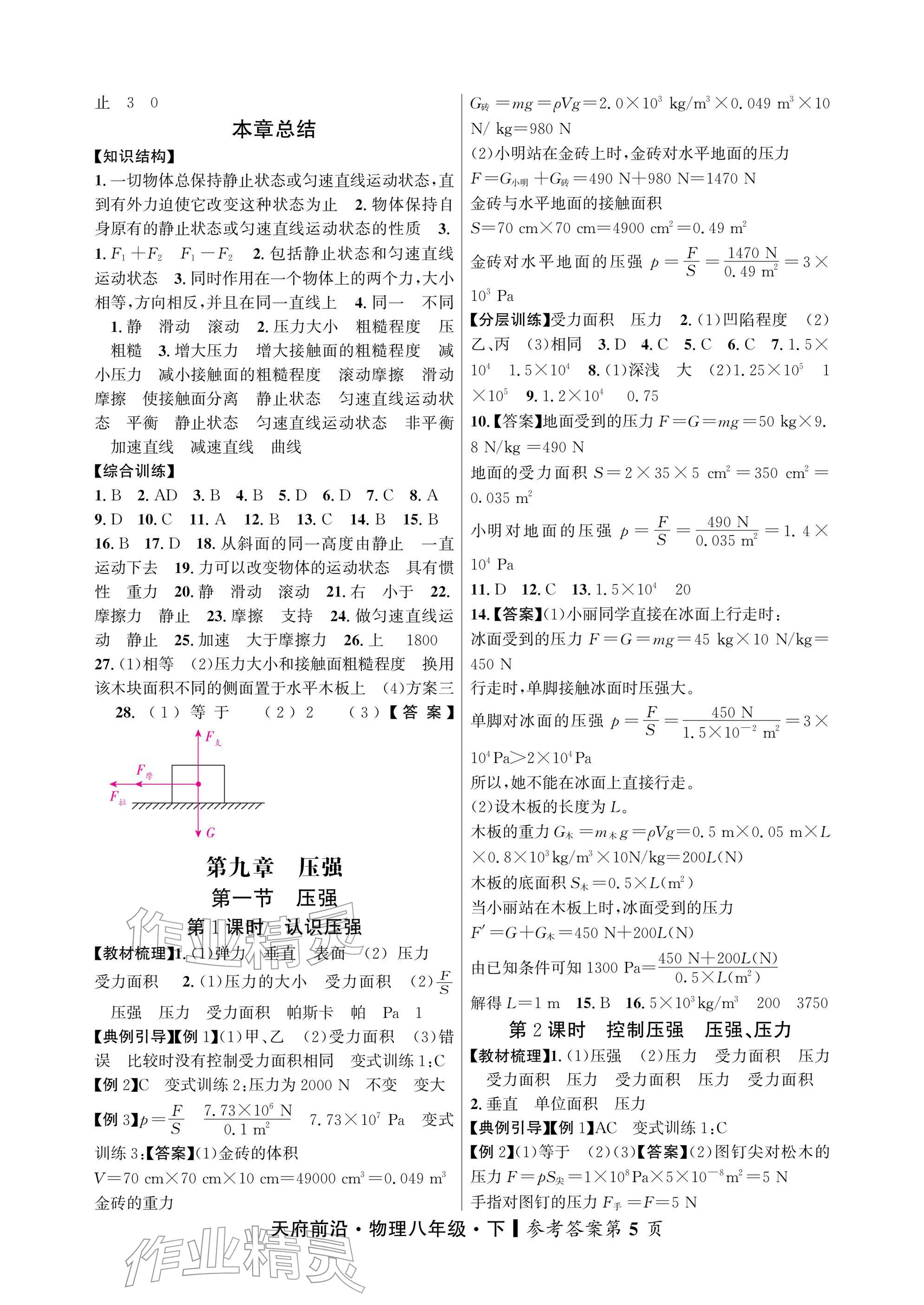 2026年天府前沿八年级物理下册教科版&nbsp;参考答案第5页