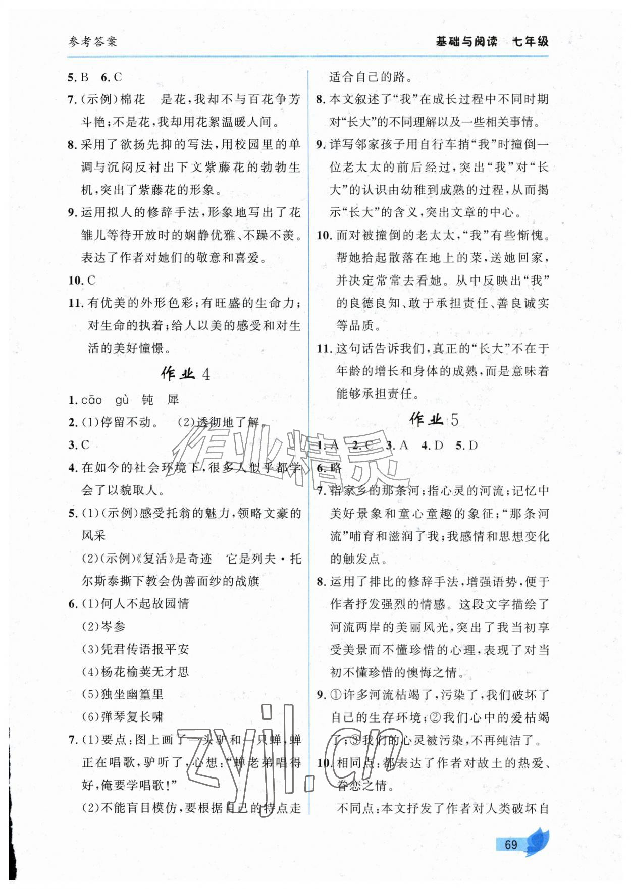2026年智趣夏令营七年级基础与阅读&nbsp;参考答案第2页