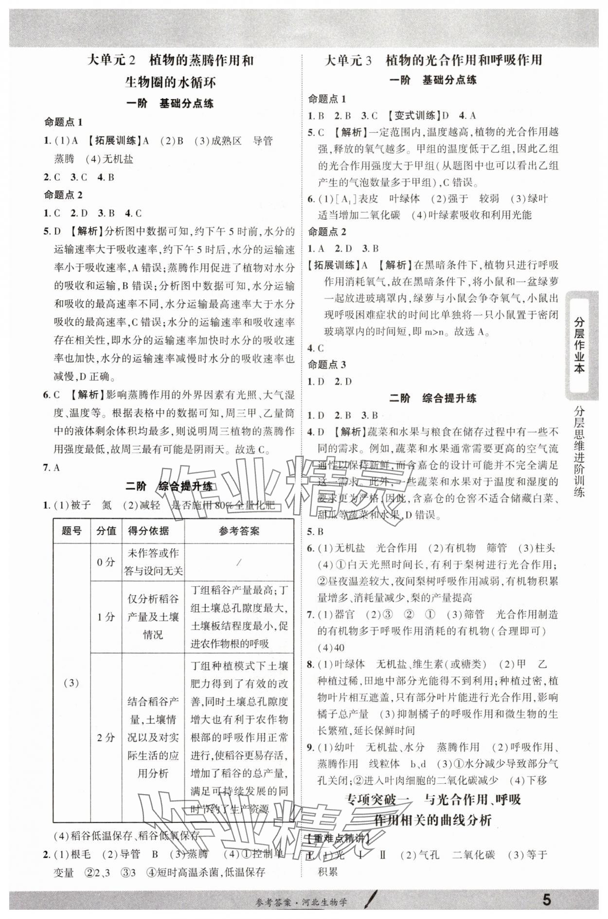 2025年一战成名新中考生物河北专版&nbsp;参考答案第4页