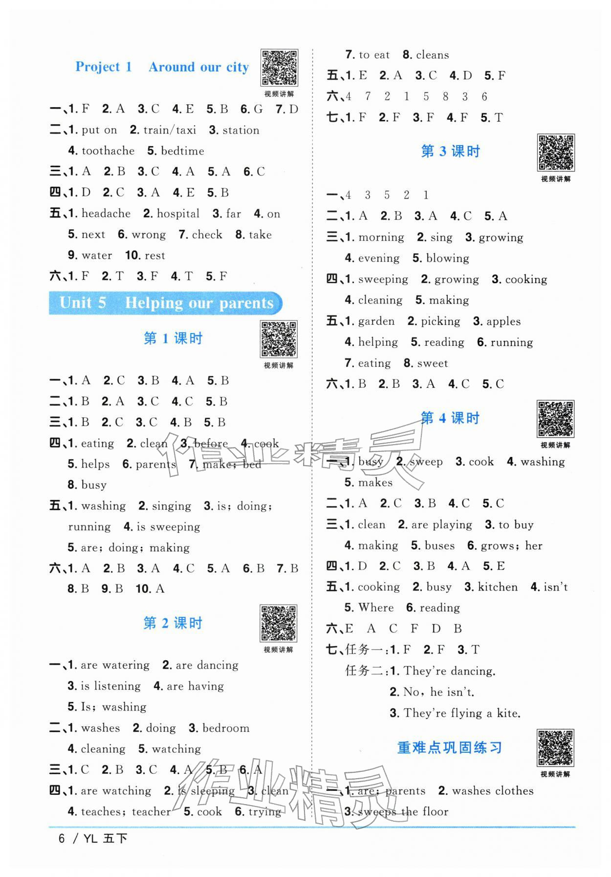 2026年阳光同学课时优化作业五年级英语下册译林版江苏专版&nbsp;参考答案第6页