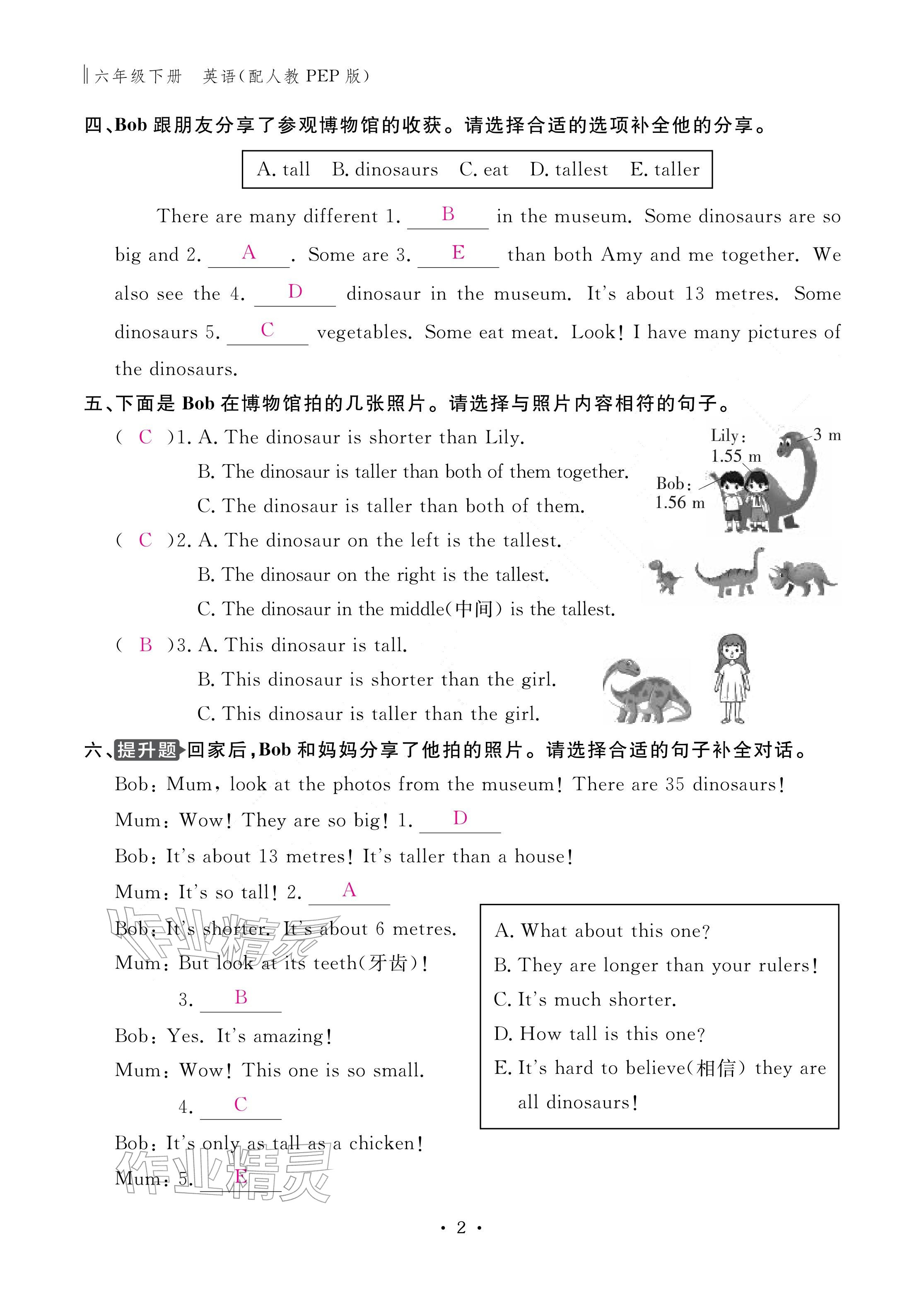 2026年作业本江西教育出版社六年级英语下册人教版&nbsp;参考答案第2页