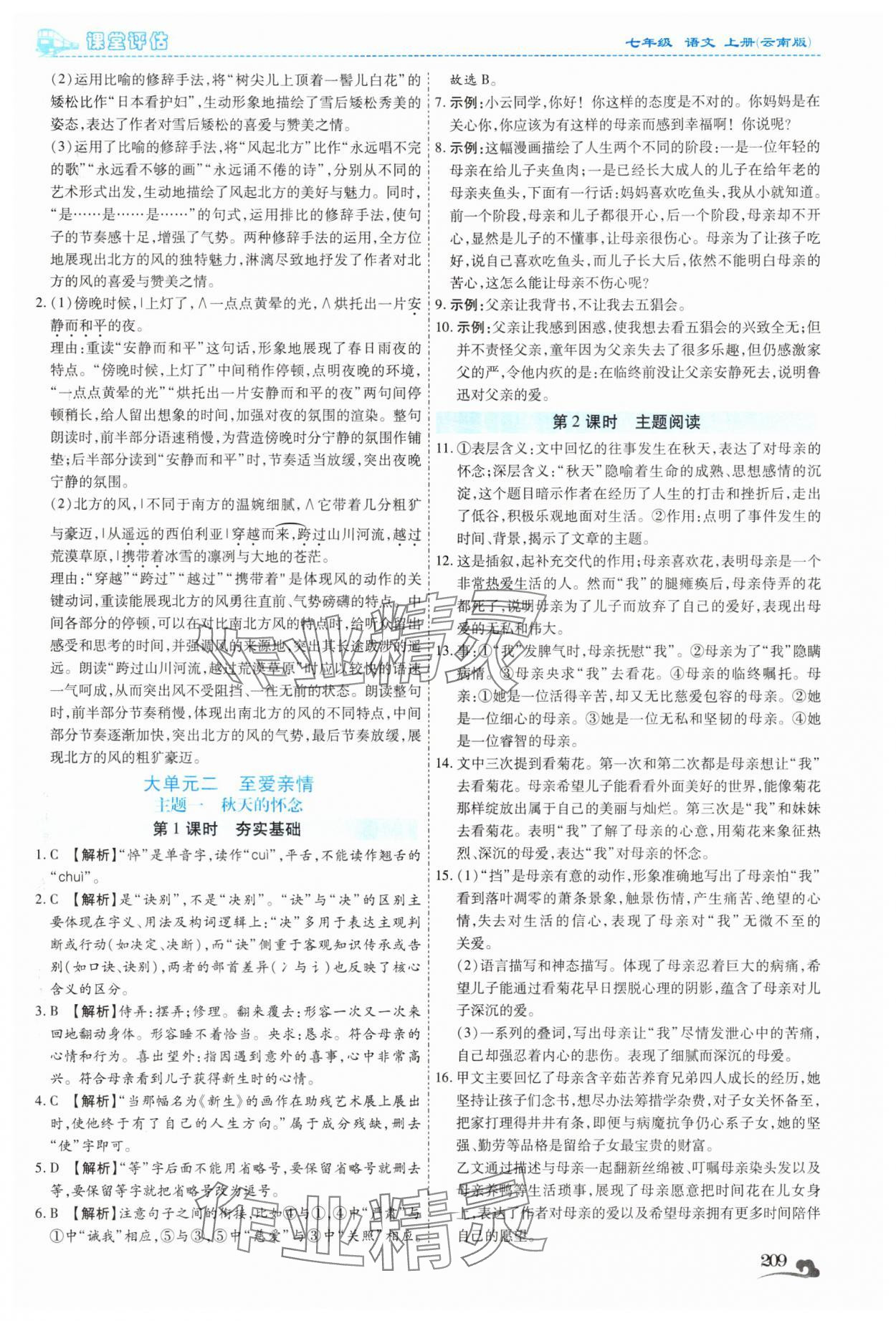 2025年课堂评估七年级语文上册人教版云南专版&nbsp;第5页