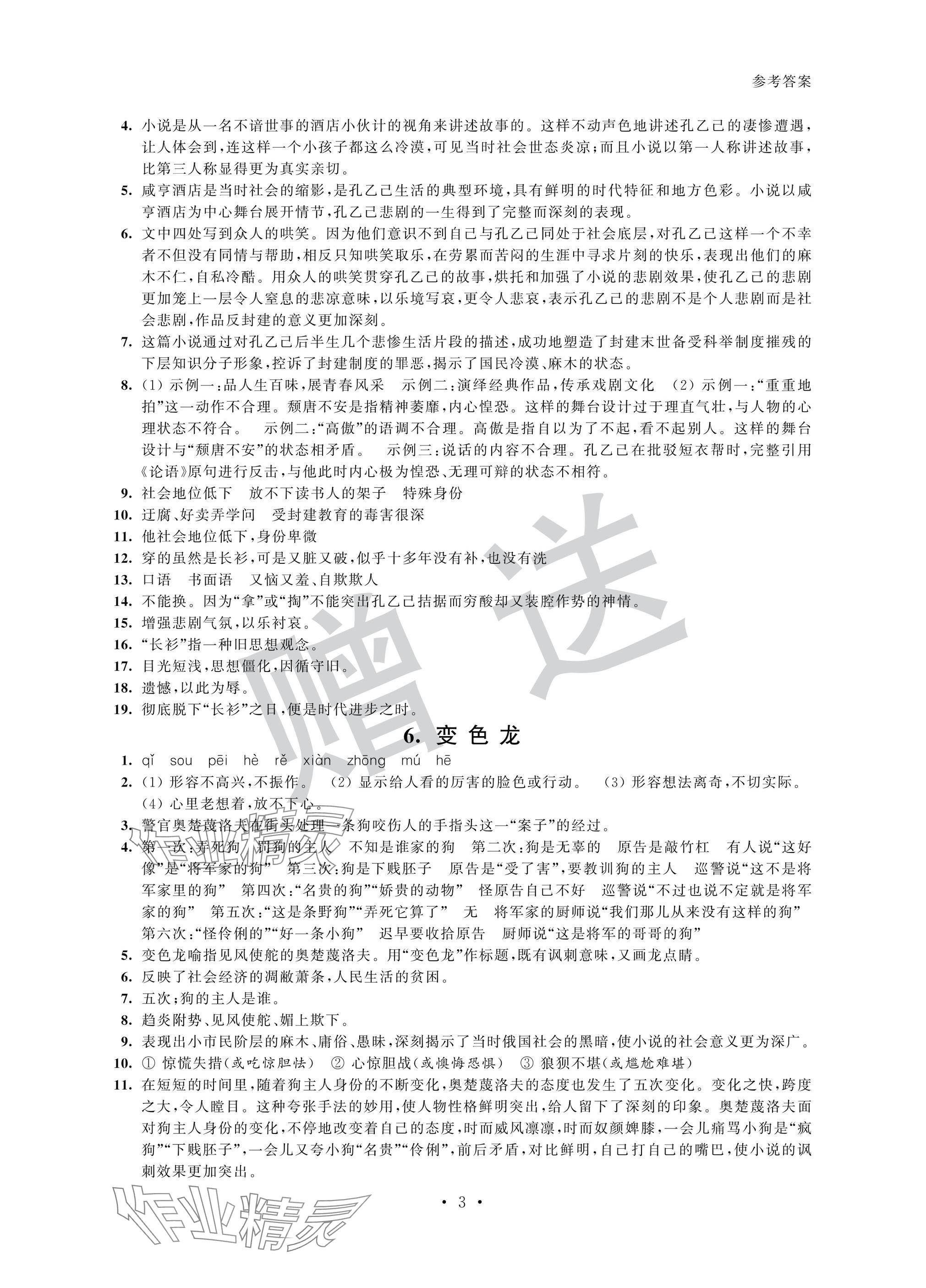 2025年智慧金典素养导学九年级语文下册人教版&nbsp;参考答案第3页