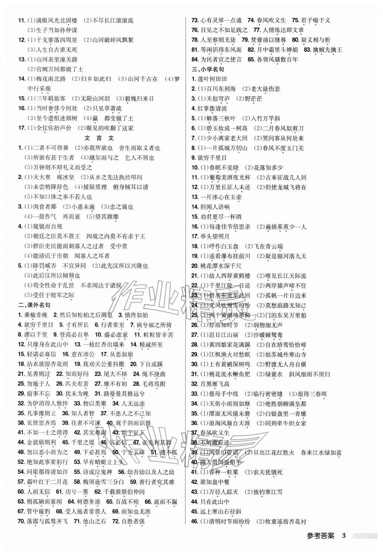 2026年启东中学中考总复习语文宿迁专版&nbsp;参考答案第3页