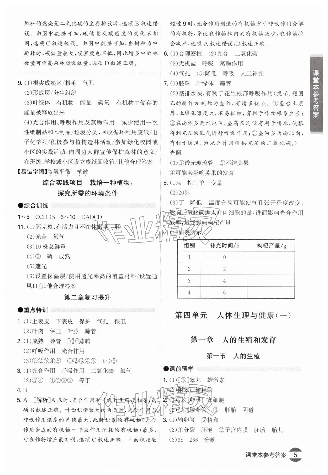 2026年学霸智慧课堂七年级生物下册人教版&nbsp;第5页