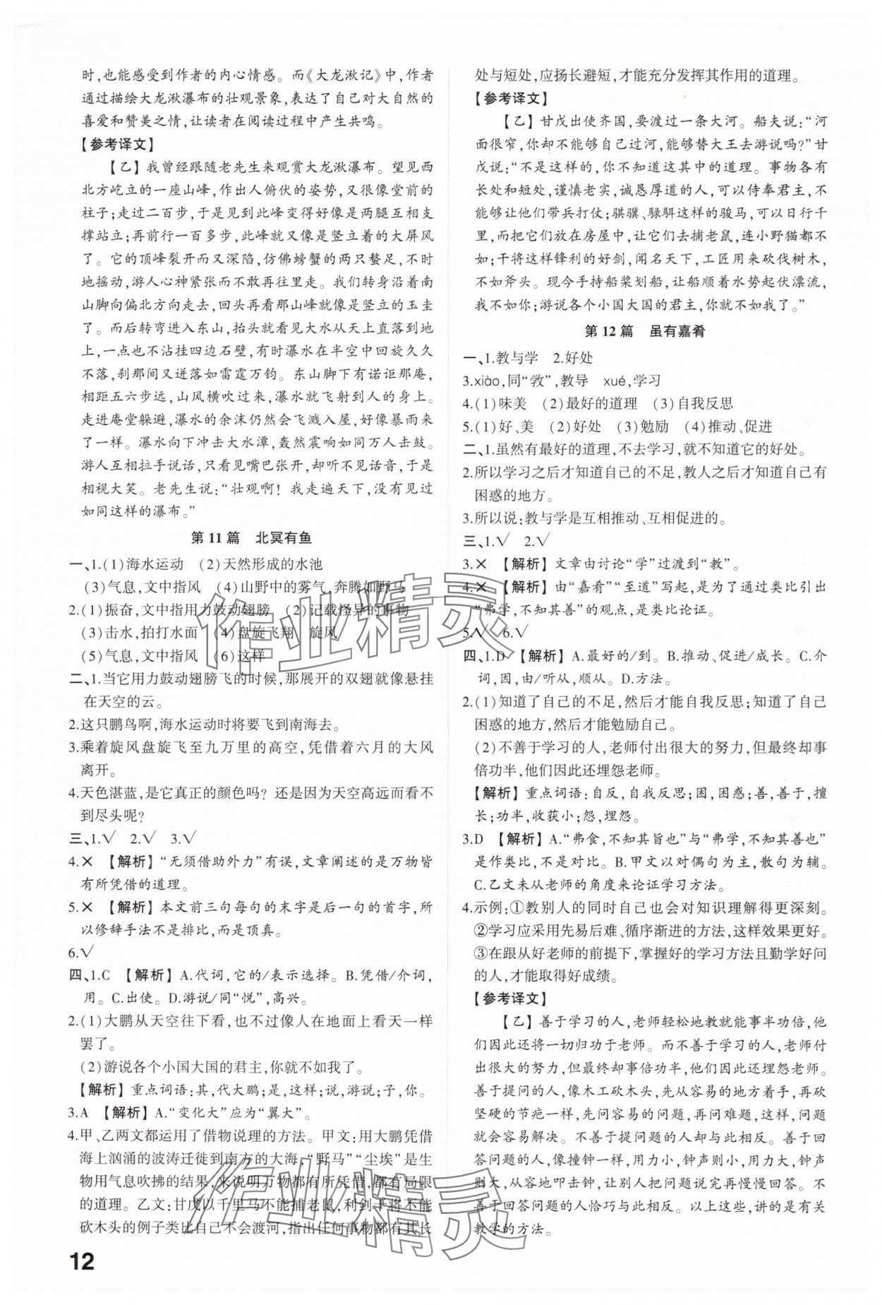 2025年智乐星中考命题研究语文中考重庆专版&nbsp;参考答案第11页