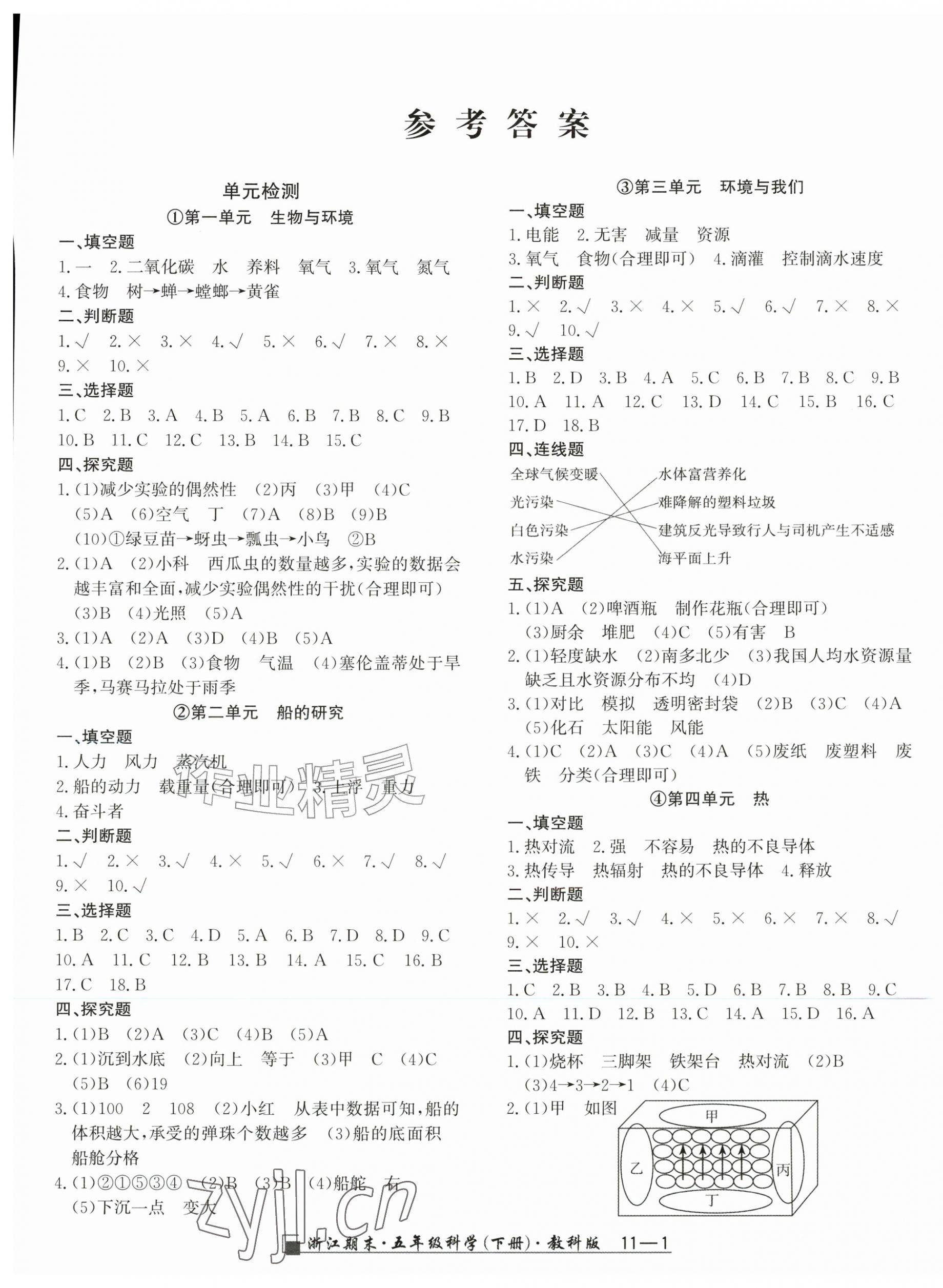 2026年励耘书业浙江期末五年级科学下册教科版&nbsp;第1页