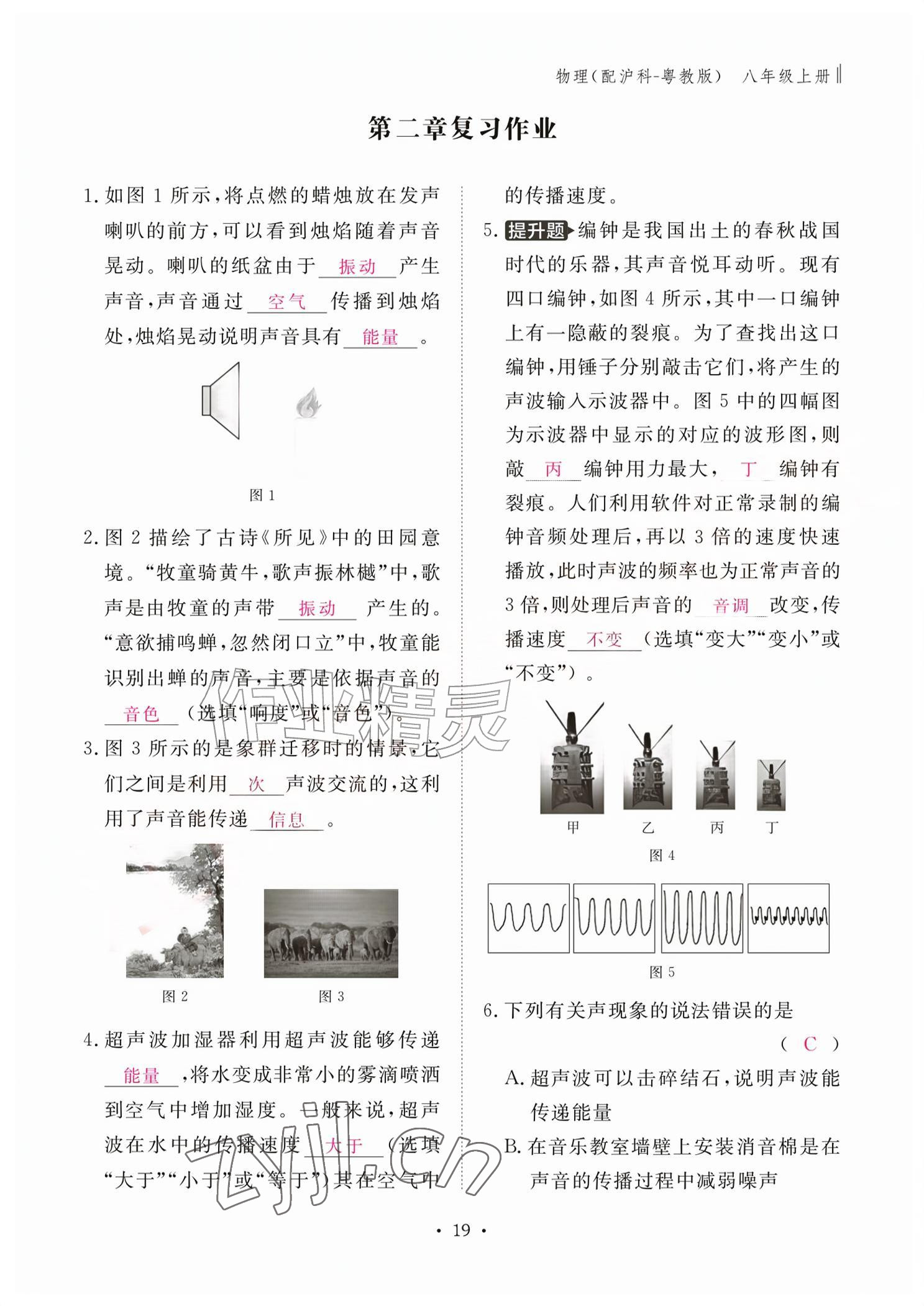 2026年作业本江西教育出版社八年级物理上册沪粤版&nbsp;参考答案第19页
