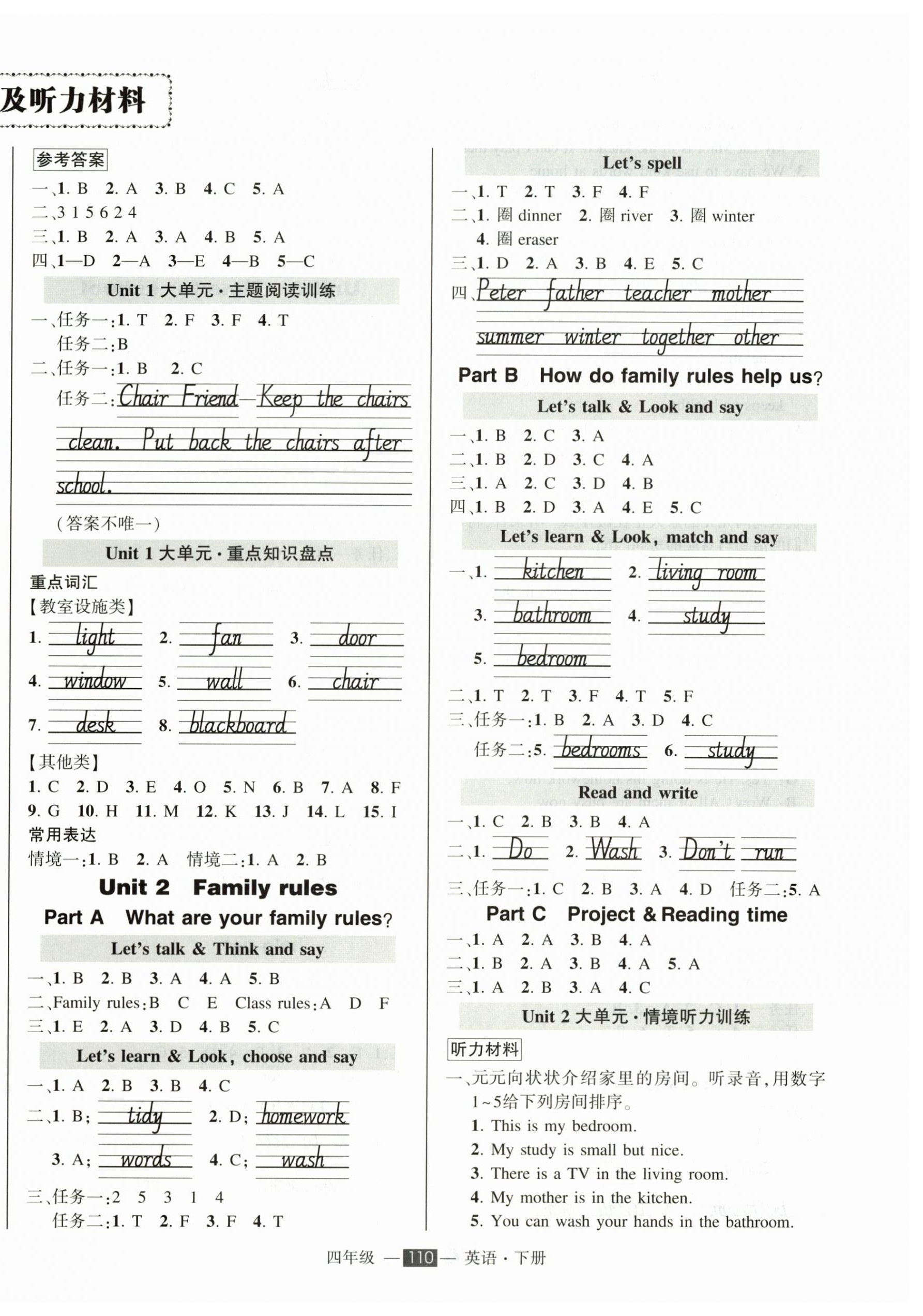 2026年状元成才路创优作业100分四年级英语下册人教版&nbsp;参考答案第2页