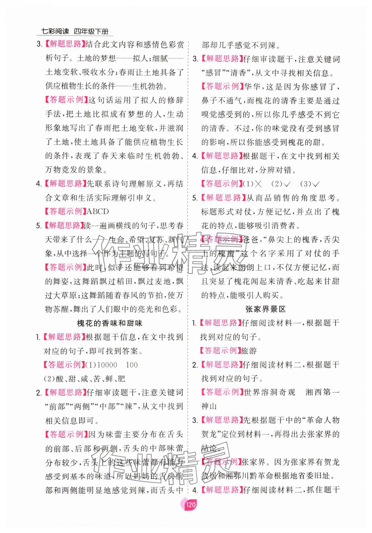 2025年七彩阅读四年级语文下册人教版&nbsp;参考答案第4页