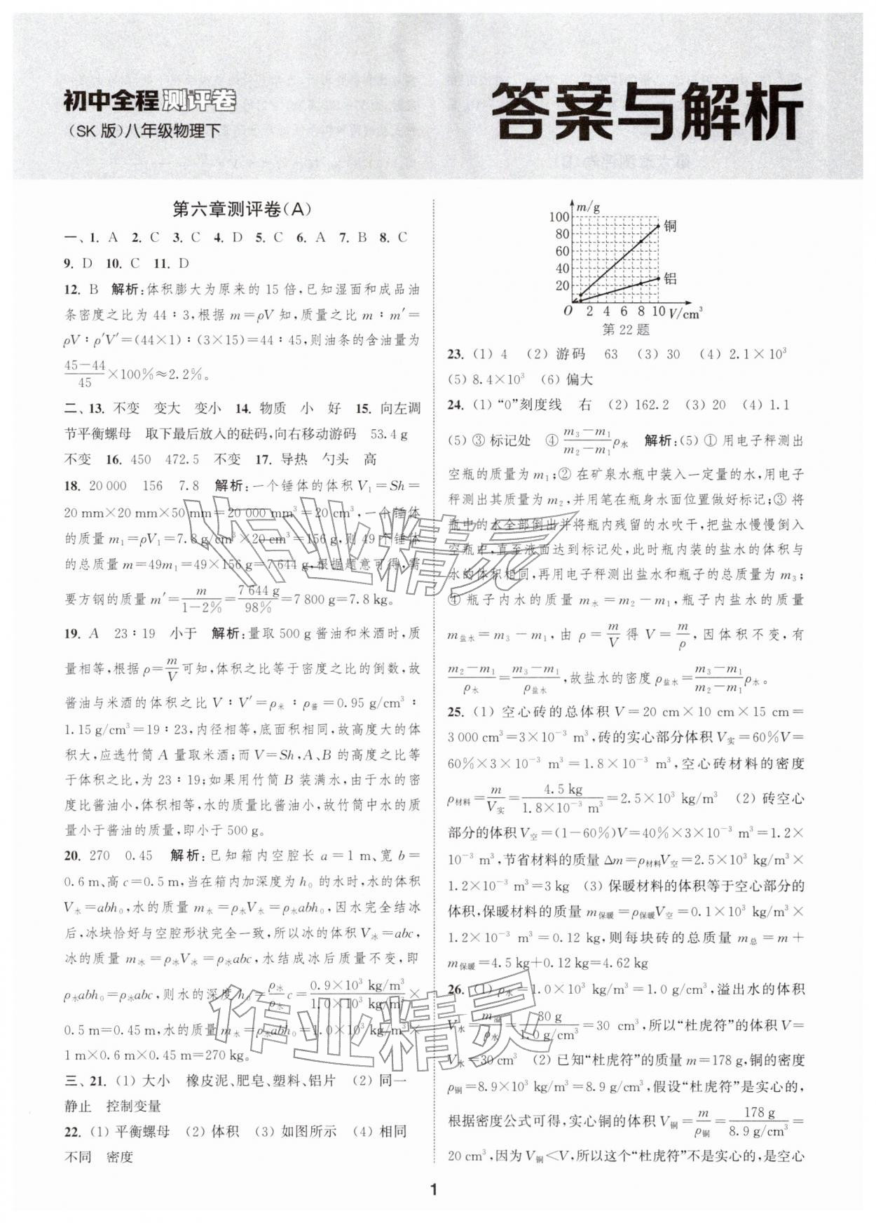 2026年通城学典全程测评卷八年级物理下册苏科版江苏专版&nbsp;第1页