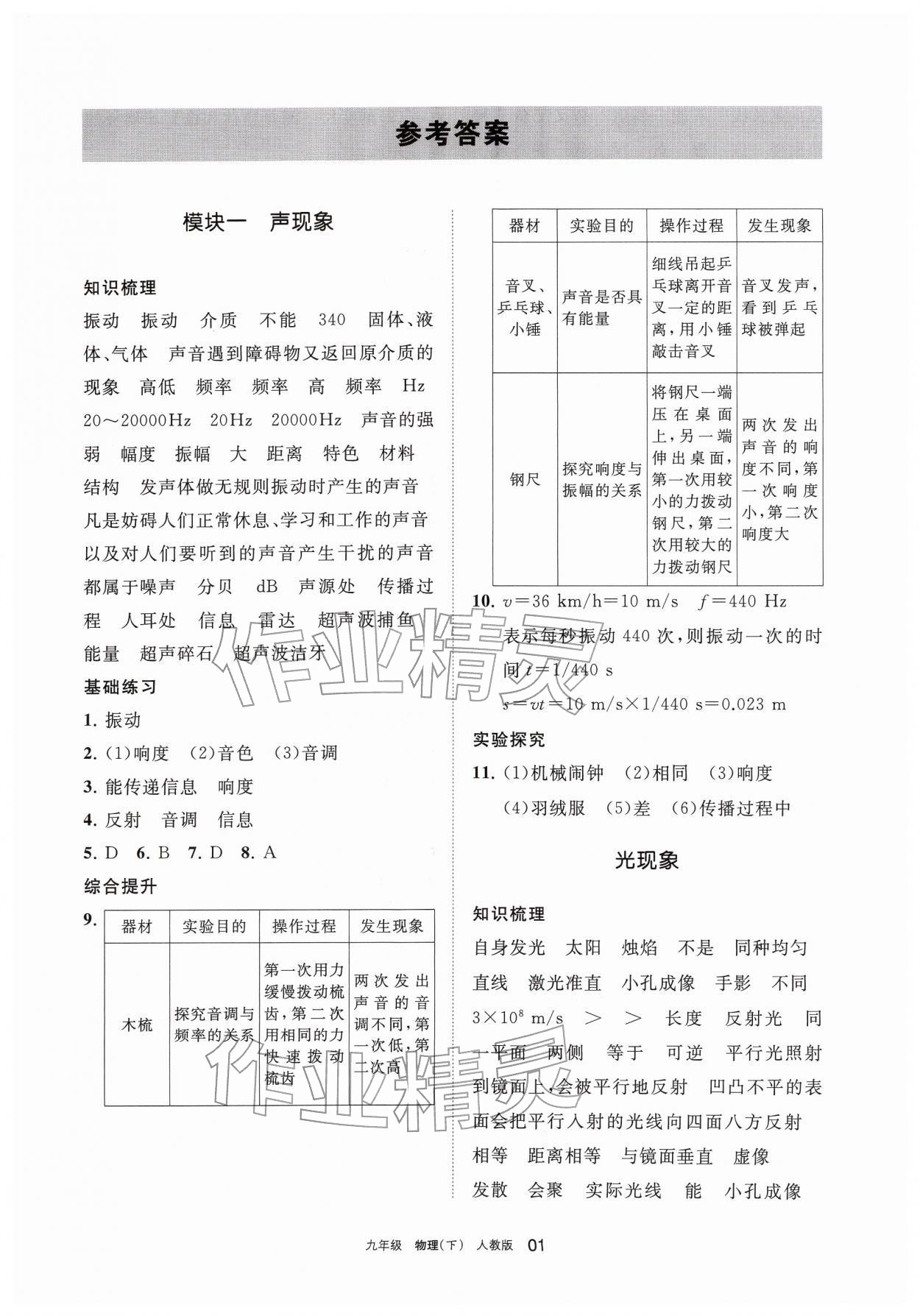 2026年学习之友九年级物理下册人教版&nbsp;参考答案第1页