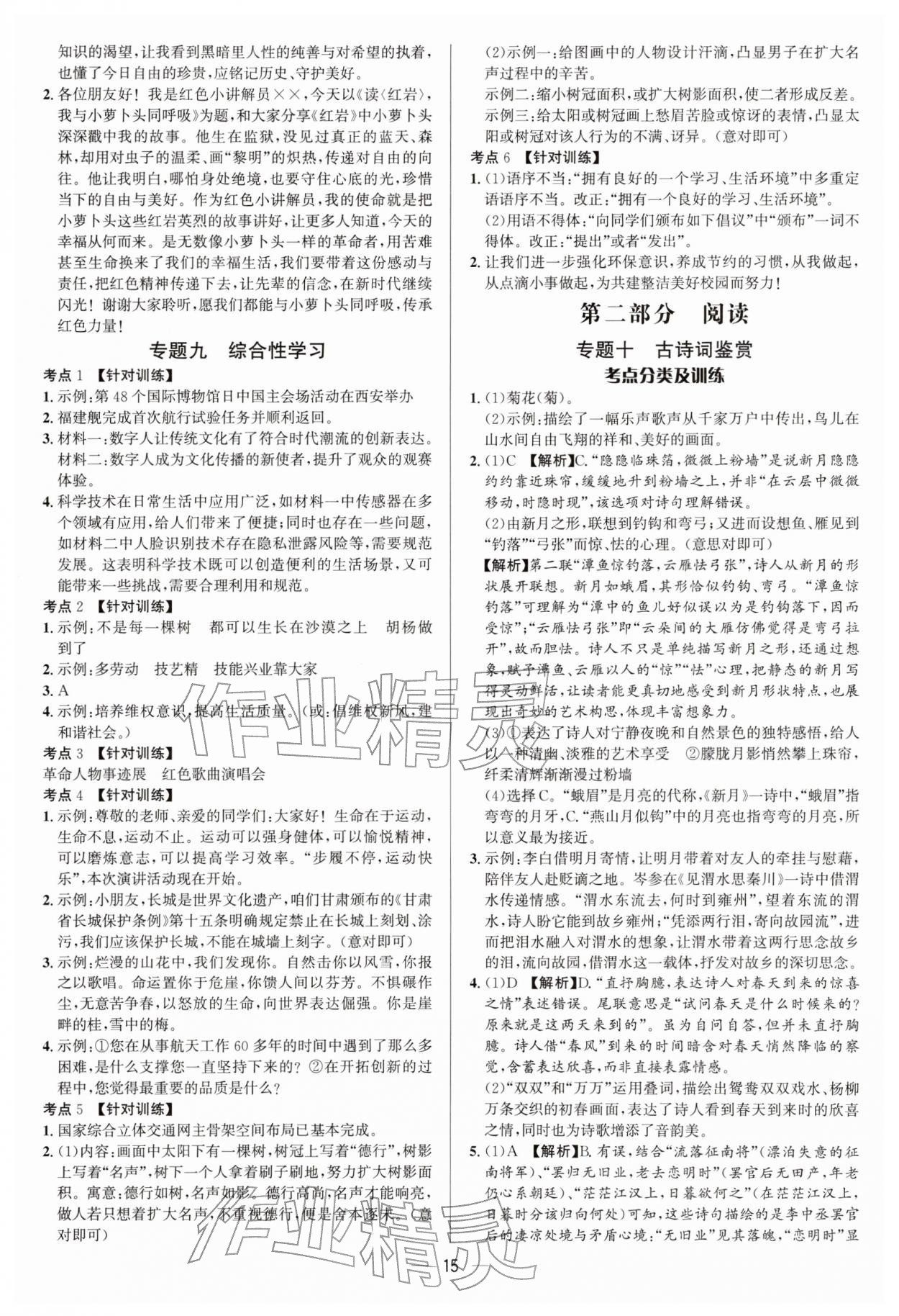 2026年中考对策语文&nbsp;参考答案第15页
